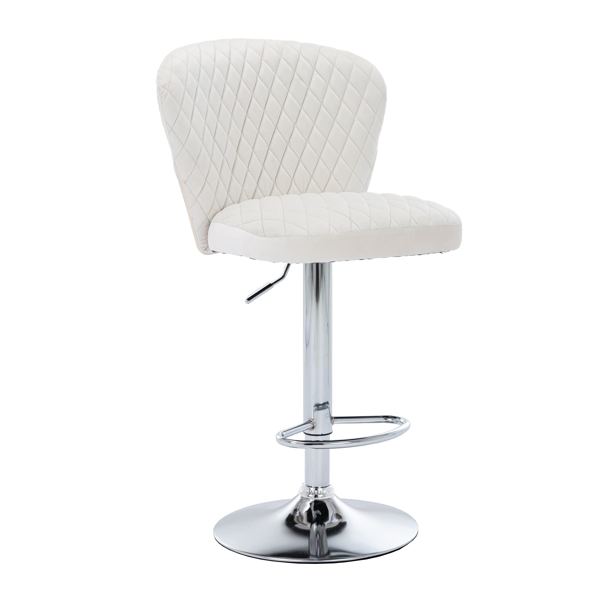 2 Pack Velvet Swivel Bar Stools with Backrest & Footrest - Adjustable Height Modern Kitchen Counter Stools with Silver Metal Base for Bistro, Pub, Dining Room & Home Decor (Beige) - Perfect for Breakfast Nooks, Kitchen Islands & Entertaining Guests
