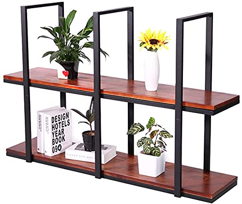 Vintage Wooden Wall Shelf with Iron Brackets - Modern Decorative Plant Pot Holder & Flower Display Rack - Double Storage Ledge for Living Room, Kitchen, Bar - Perfect for Hanging Plants, Decor Items & Organizing Small Spaces