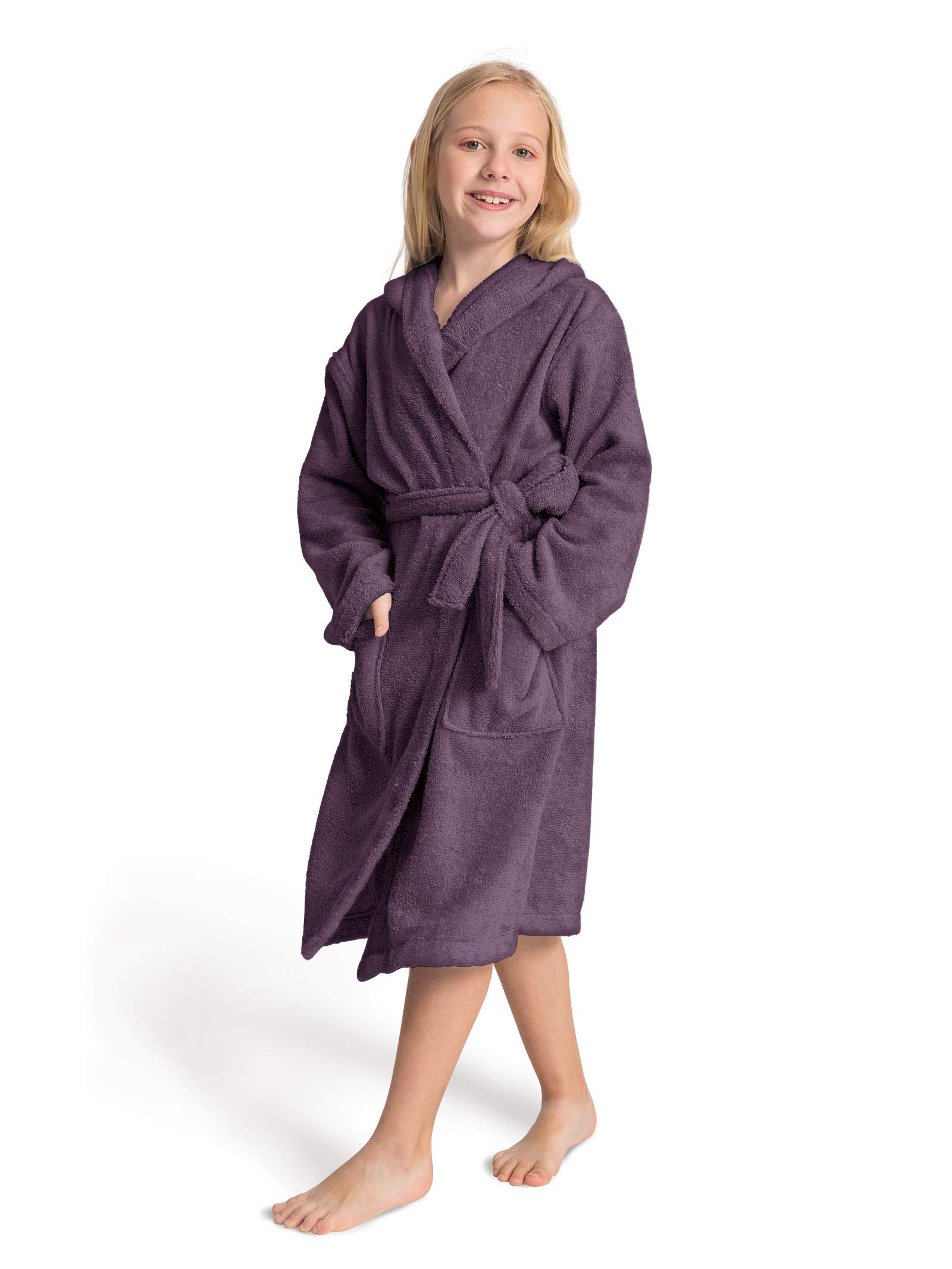 SIORO Girls Hooded Terry Cotton Towel Wrap - Kids Bathrobe Cover-Up with Pockets for Shower, Spa & Pool (Ages 4-10) | Perfect for Beach, Swimming & After-Bath Comfort