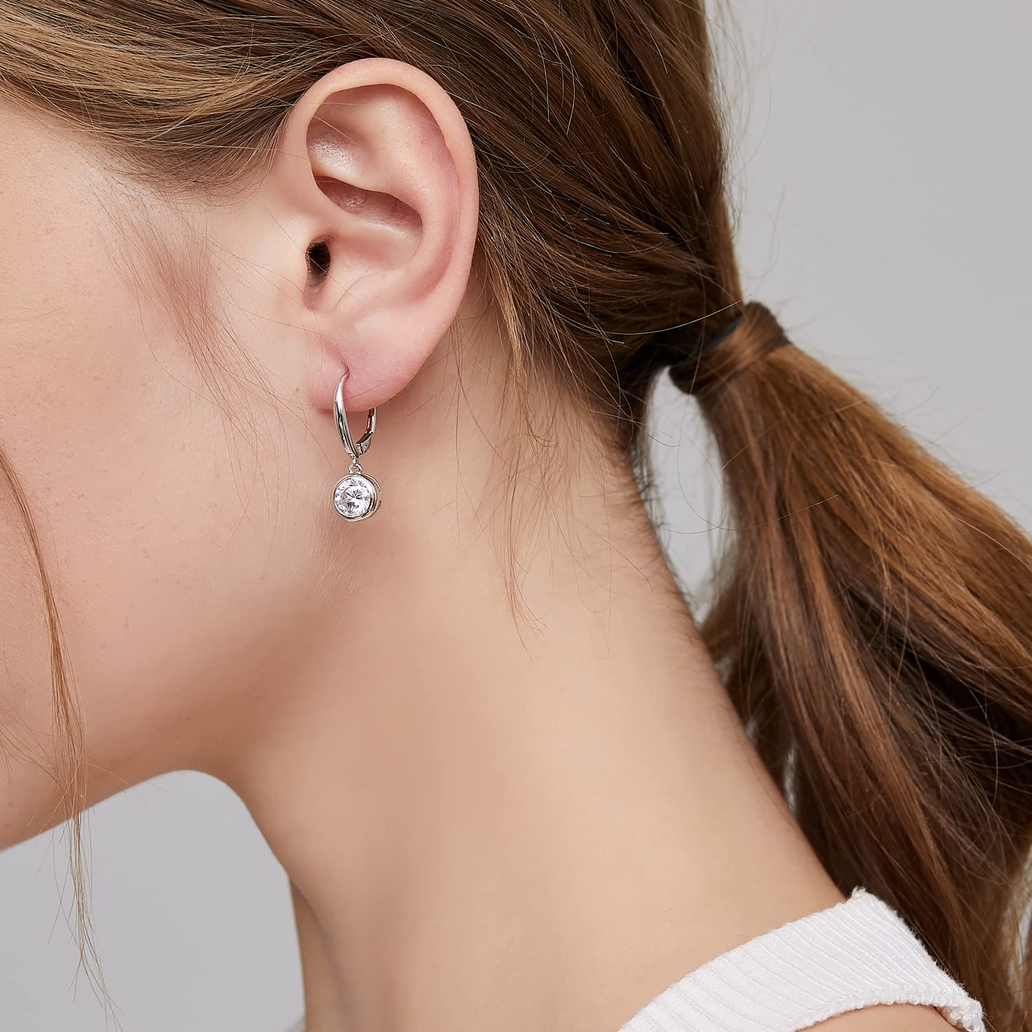 925 Sterling Silver Cubic Zirconia Bezel Dangle Drop Earrings for Women | Elegant Han Han Bezel Earrings | Perfect for Weddings, Parties & Special Occasions