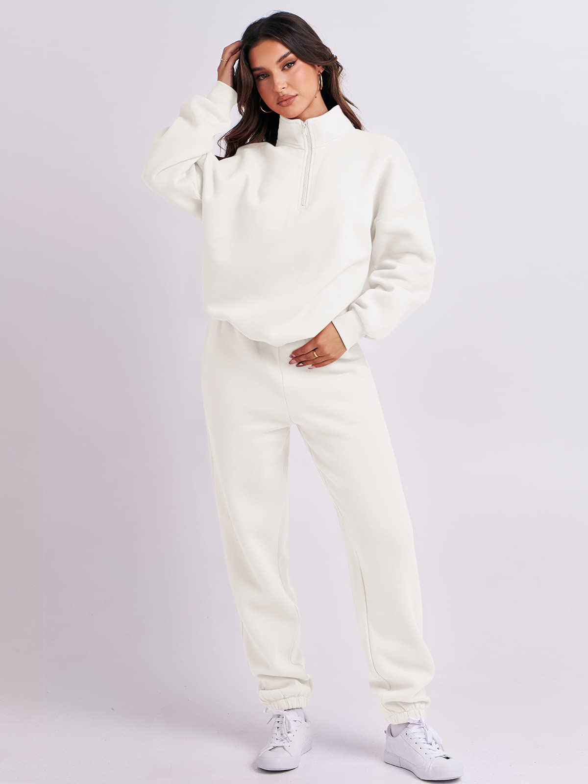 ANRABESS Women's 2 Piece Oversized Sweatsuit Set - Half Zip Sweatshirt & Jogger Pants Comfy Lounge Wear Tracksuit for Casual Outfits, Running Errands & Home Relaxation 2024 Fashion