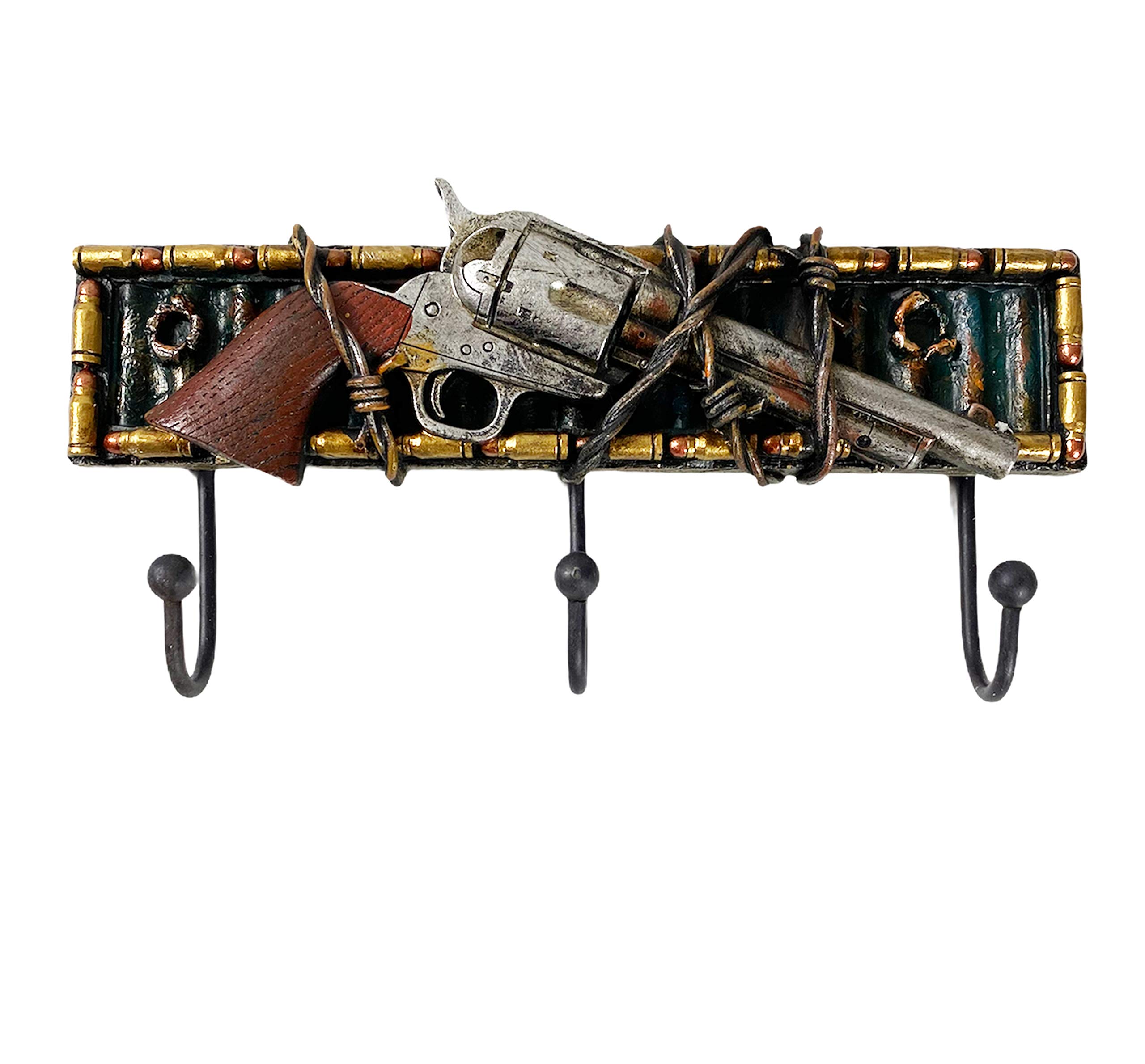Western Rustic Barbwire Six Shooter Pistol Wall Hooks - Decorative Coat & Key Holder for Hats, Coats, Towels - Perfect for Mudroom, Entryway & Western Themed Home Decor