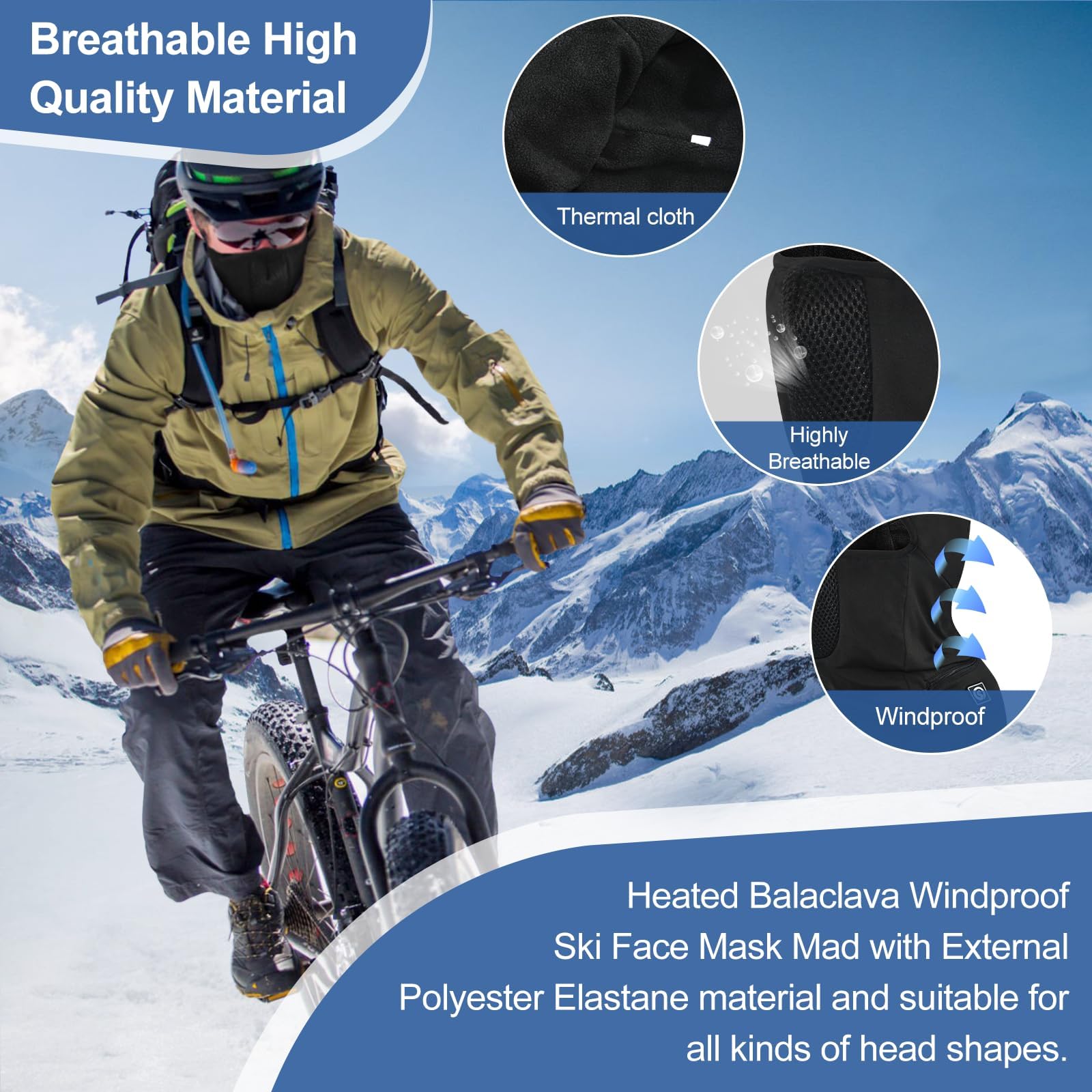 WERMSOCK Heated Ski Mask - Battery Powered Balaclava for Men & Women, Windproof Thermal Face Cover for Skiing, Snowboarding & Motorcycle Riding - Stay Warm in Cold Weather