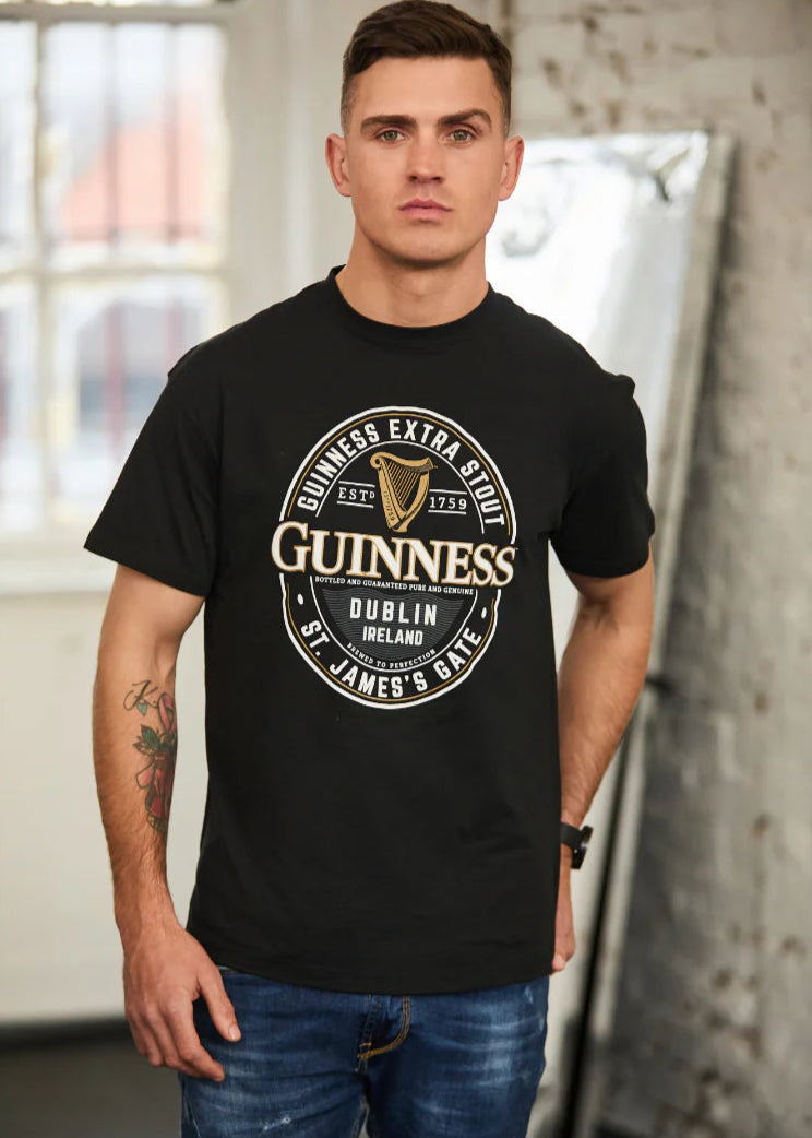 Guinness Black English Label T-Shirt - Vintage Beer Brand Tee for Men & Women - Perfect for Pub Crawls, Parties & Casual Wear