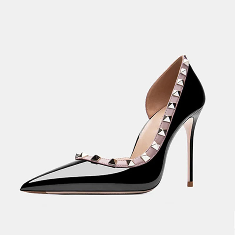 Luxury Women's Genuine Leather Stiletto Heel Pumps with Willow Nail Design - Elegant High Heels for Party, Evening, Wedding & Formal Dress Occasions