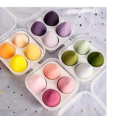 4-Piece First Beauty Blender Sponge Set with Storage Box - Premium Makeup Cosmetic Puff for Foundation & Powder Application (Multicolor) - Perfect for Professional Makeup Artists & Home Beauty Routines