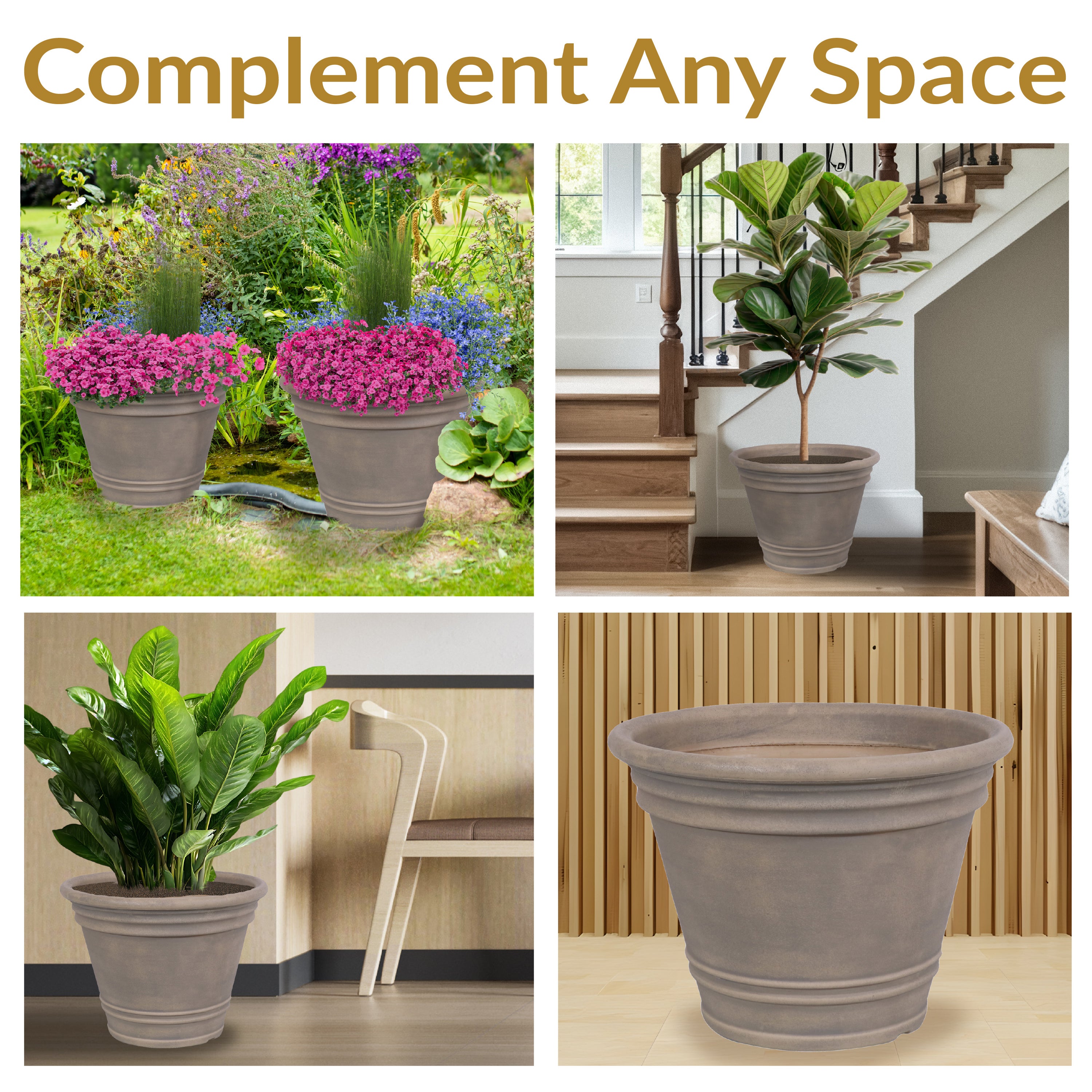 Sunnydaze Franklin Polyresin Outdoor Flowerpot Planter - Decorative Garden Pot for Plants, Flowers & Herbs - Perfect for Patio, Balcony & Backyard Decor