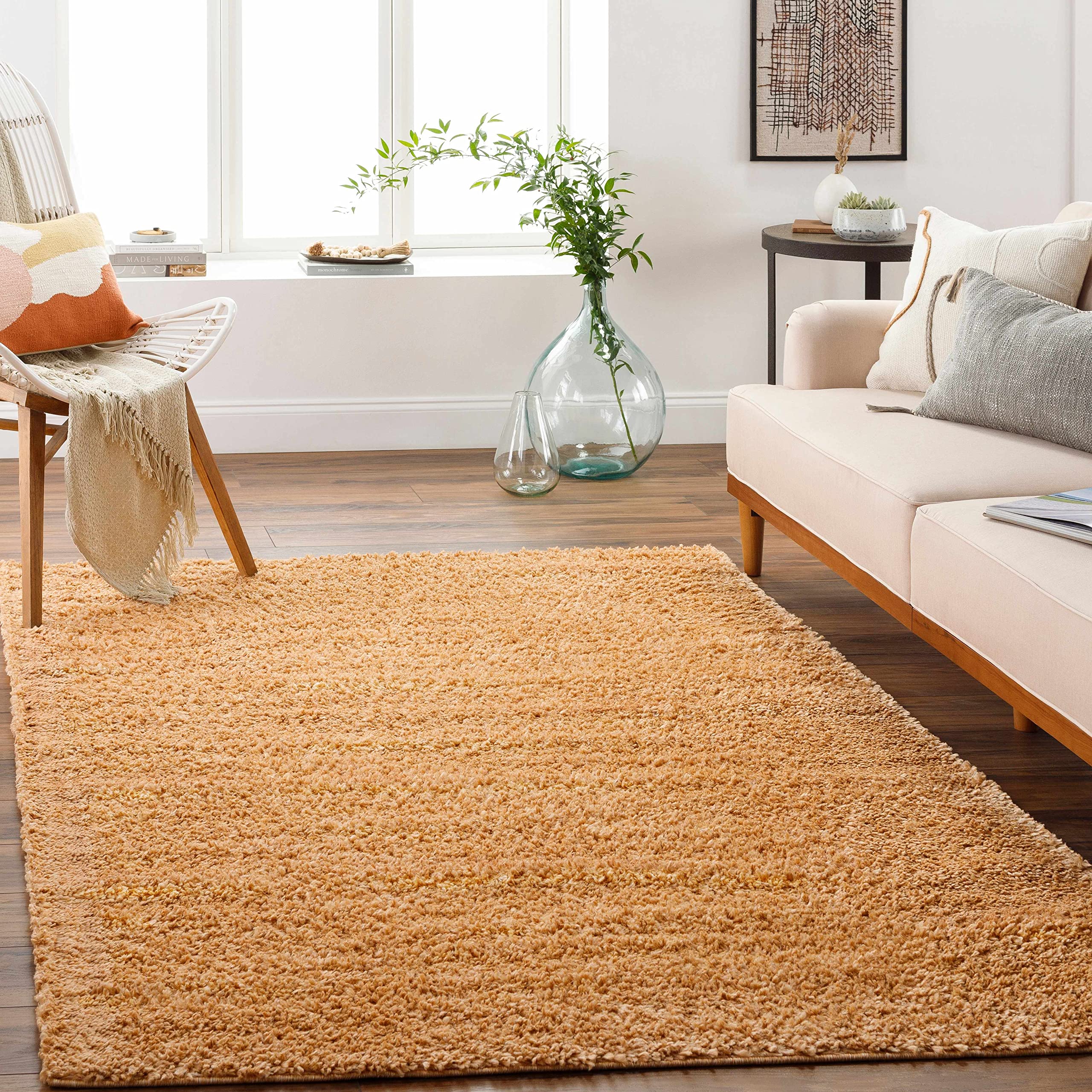Hauteloom Banalo Plush Pile Area Rug for Living Room & Bedroom - Gold, Brown, Ivory - 7'10