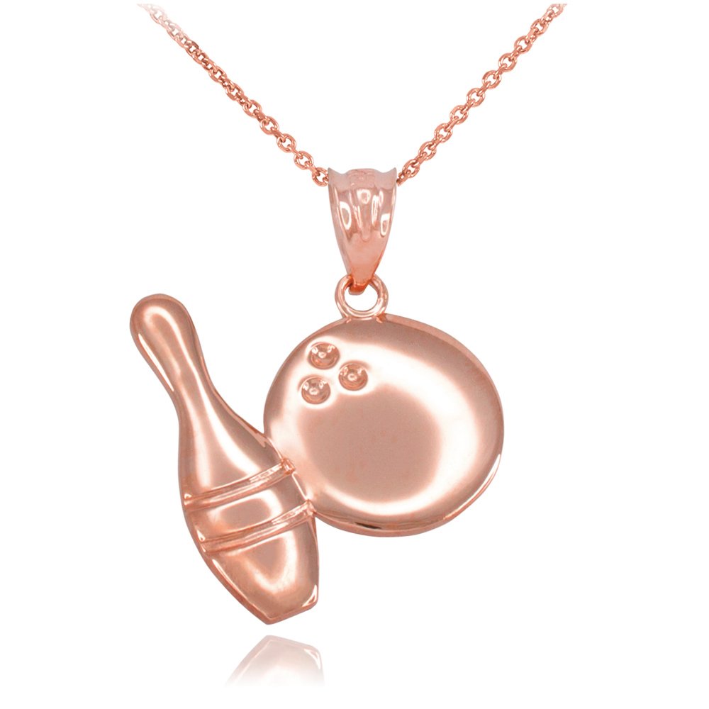 14K Rose Gold Bowling Pin and Ball Charm Pendant Necklace - Elegant Sports Jewelry for Women, Gift for Bowlers & Athletes - Perfect for Casual Wear, Parties & Sports Events