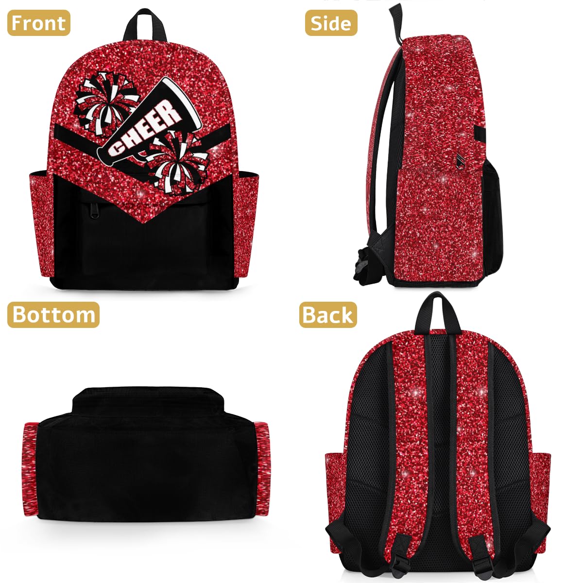 Red Glitter Cheerleader Backpack for Girls - Lightweight Toddler & Preschool Bookbag for School, Kindergarten, Travel | Perfect for Cheer Practice, Daycare & Everyday Use