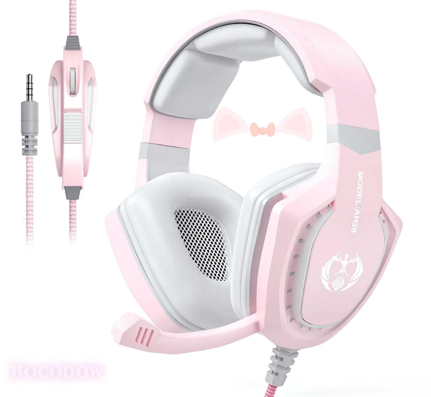 Pink Gaming Headset for Women & Girls with Microphone - Wired Over-Ear Headphones with Bass Boost & Stereo Surround Sound - Compatible with PC, Mac, PS5, Xbox, PS4, Laptop - Perfect for Gaming, Streaming & Online Classes (Pink)