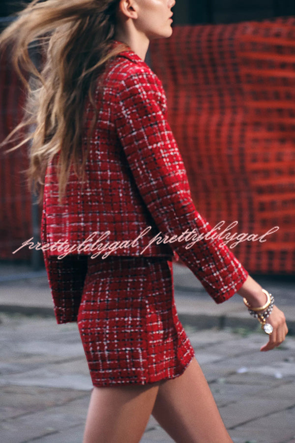 Stylish Tweed Plaid Textured Long Sleeve Casual Pocket Jacket for Men & Women - Perfect for Office, Dating & Fall Outfits