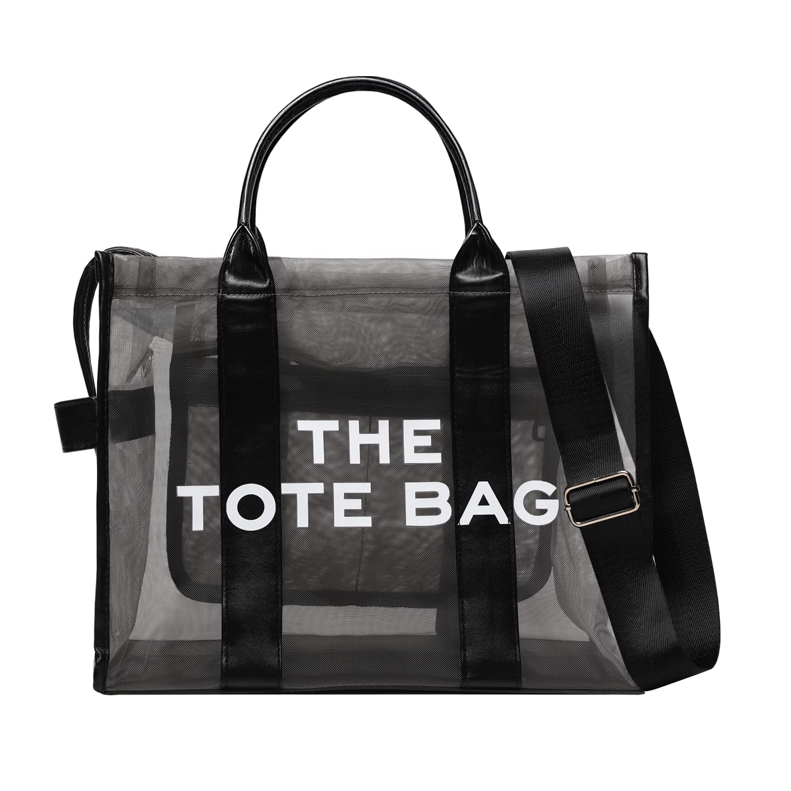 Stylish Mesh Tote Bag for Women - Zippered Beach Tote & Clear Crossbody Purse | Perfect for Travel, Work & Summer Outings