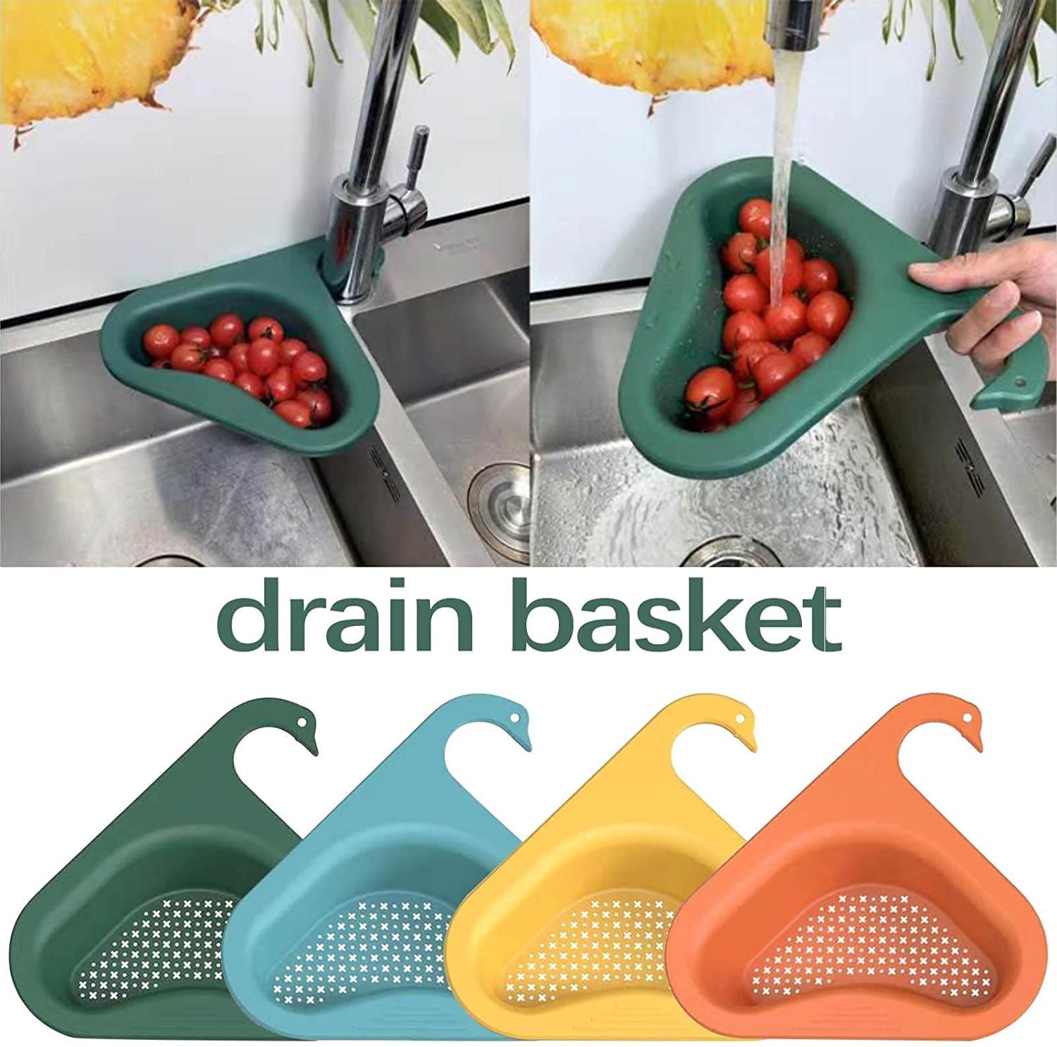 BLAGO Multipurpose Kitchen Sink Organizer - Corner Dish Drying Rack, Sink Basket for Washing Vegetables & Fruits, Sink Dustbin & Drain Basket (2-Pack) - Perfect for Small Kitchen Organization & Countertop Storage