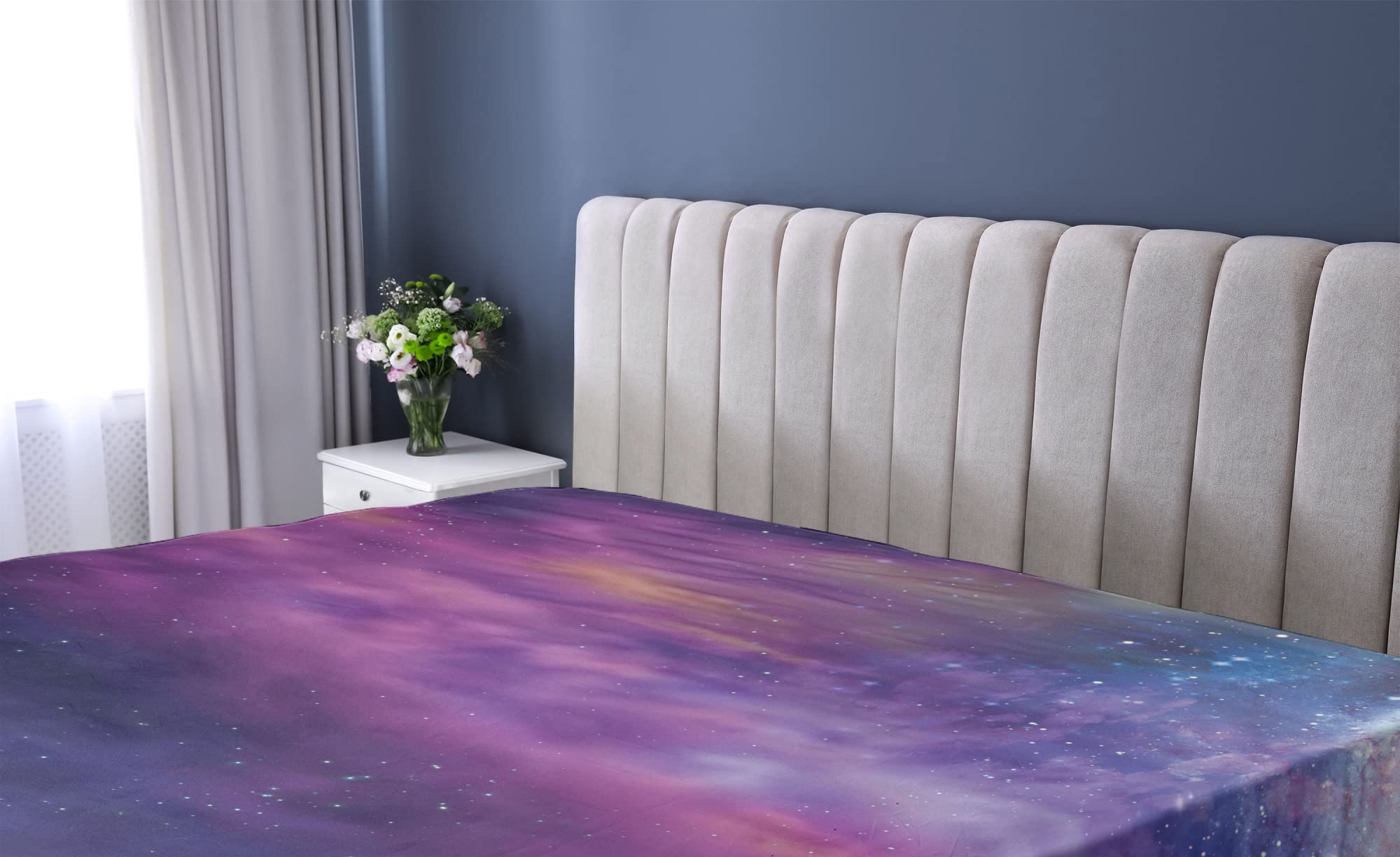 Ambesonne Outer Space Fitted Sheet - Twin Size Deep Pocket Bedding with Milky Way Star Design, Purple Blue Galaxy Print, All-Around Elastic for Mattress | Perfect for Kids Rooms, Dorm Decor & Space-Themed Bedrooms