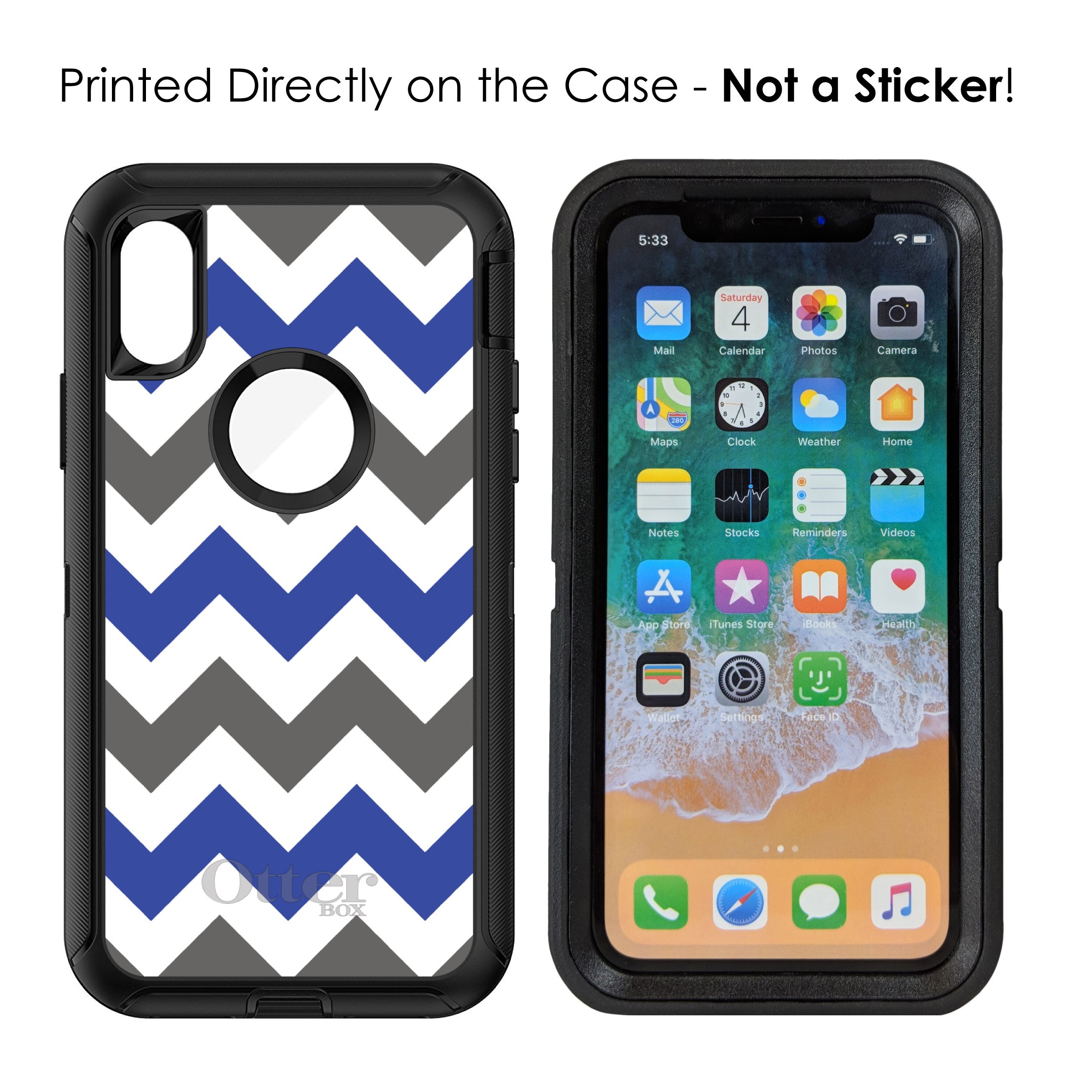 DistinctInk Protective Case for iPhone XR (6.1 Inch) - Shockproof & Anti-Scratch Cover with Blue Grey Chevron Stripes Design | Replacement for OtterBox Defender | Perfect for Outdoor Activities, Travel & Daily Use