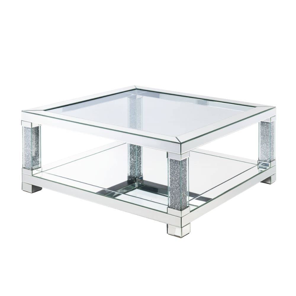 Acme Noralie Mirrored Coffee Table with Faux Diamond Accents - Elegant Living Room Furniture for Home Decor & Entertaining