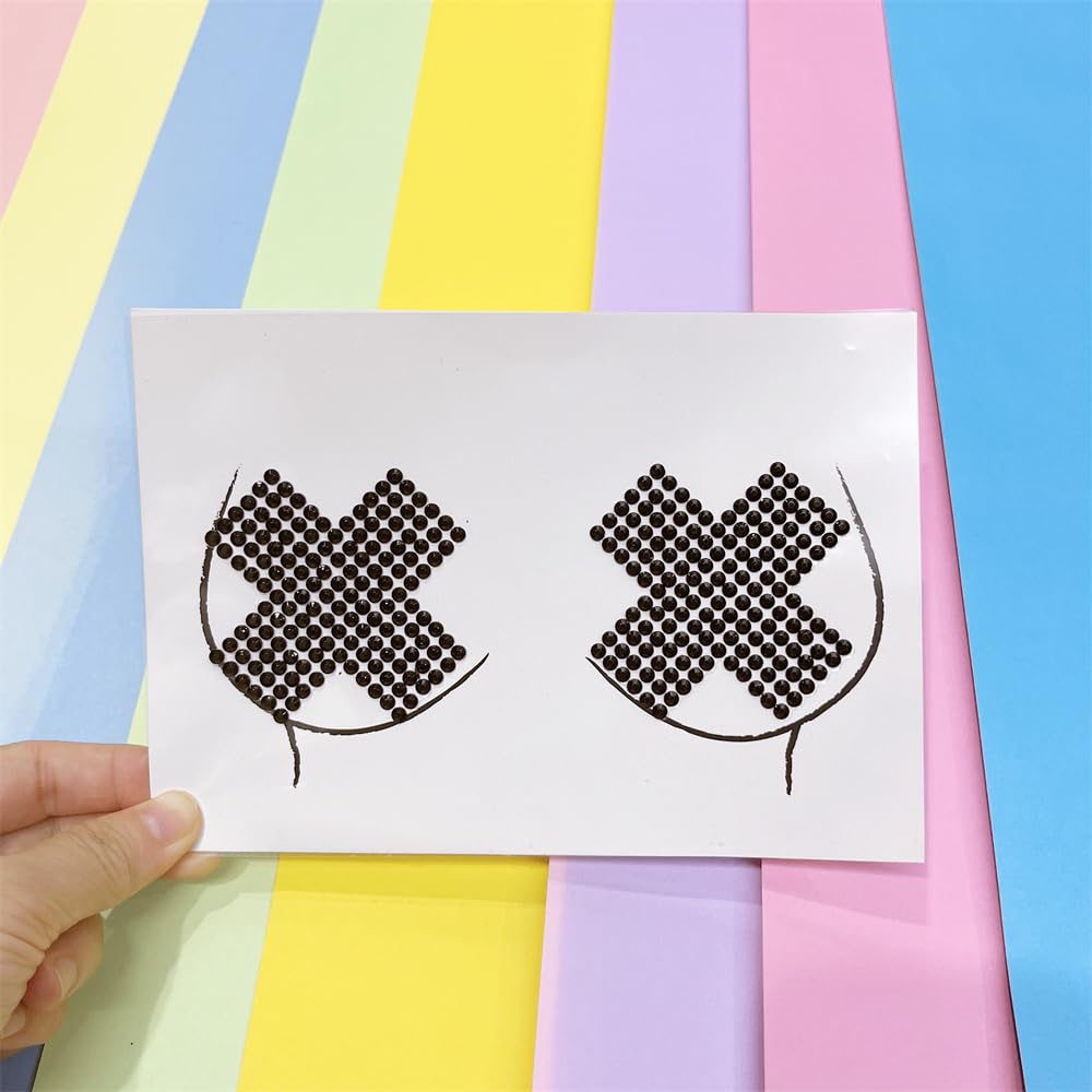 Topz Black Cross Body Gems - Sparkling Rhinestone Body Jewel Stickers for Festival, Rave & Halloween Makeup | Temporary Face & Chest Tattoos for Women | Perfect for Cosplay, Parties & Costume Events