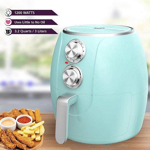 Brentwood Appliances AF 300BL 3.2 Quart 1200W Electric Air Fryer with Digital Timer & Adjustable Temp - Blue - Perfect for Healthy Cooking, Crispy Snacks & Family Meals