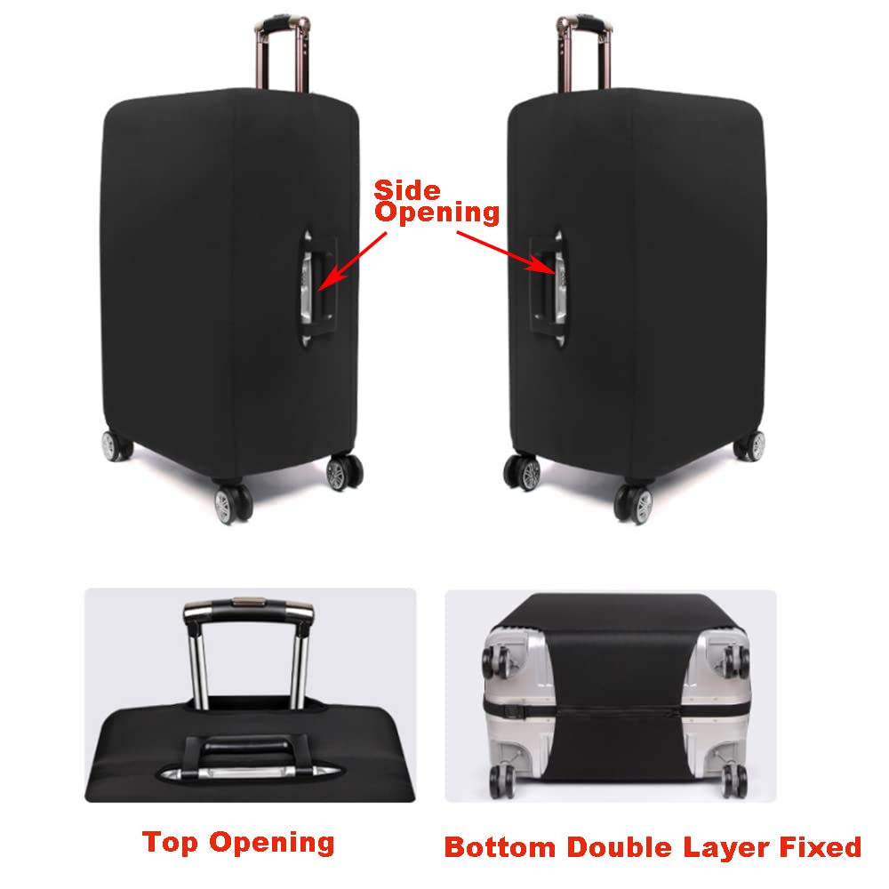 Spandex Suitcase Cover Protector - Washable Black Luggage Bag for 18-32 Inch Wheeled Suitcases (Size L Fits 25-28 Inch, Print A) | Travel Accessory for Airplane, Cruise & Business Trips