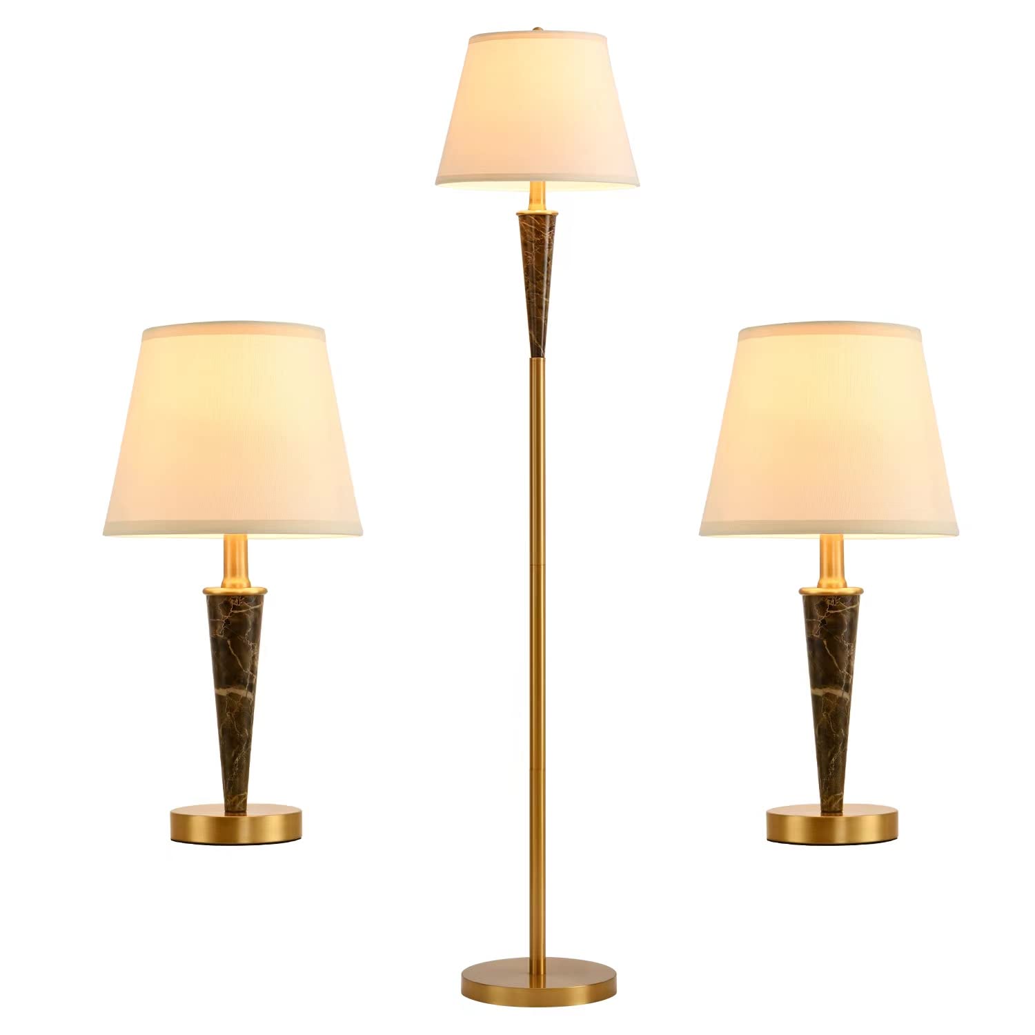 Vintage 3-Piece Lamp Set - 2 Table Lamps & 1 Floor Lamp for Bedroom, Living Room, Nightstand | Smeike Home Decor Lighting for Cozy Ambience & Reading Nook