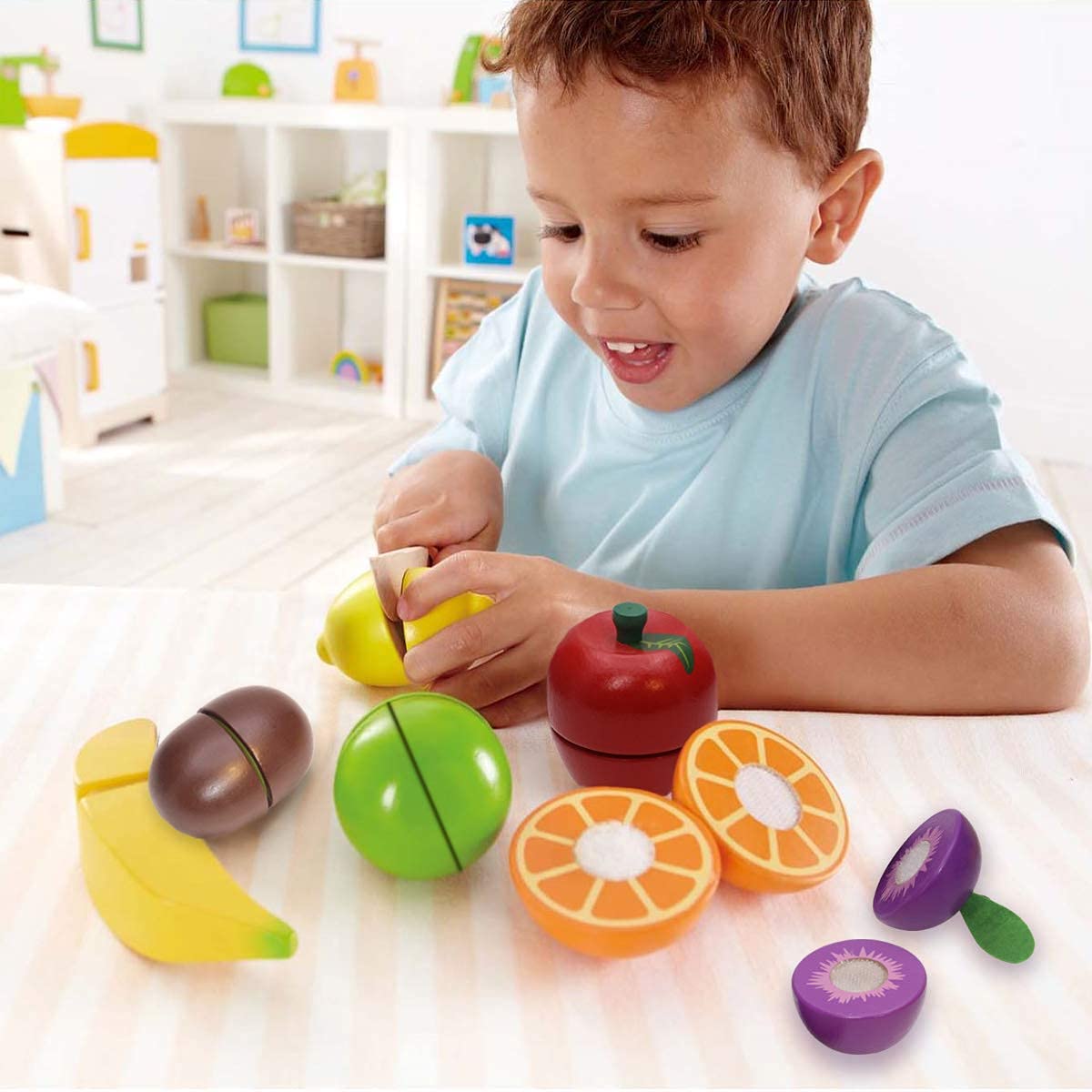 Wooden Fruits and Vegetables Play Set for Kids - Pretend Play Toy for Learning & Fun - Perfect for Montessori, Kitchen Role Play, and Early Childhood Education