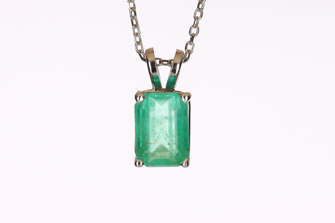 1.80 Carat 14K Gold Emerald Cut Solitaire Pendant with Earth-Mined Emerald - Perfect for Anniversary Gifts & Special Occasions