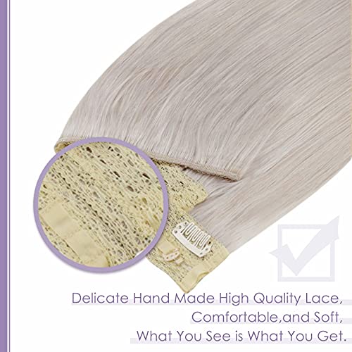 Premium Fish Line Halo Hair Extensions with Invisible Clips - Seamless 100% Human Hair Extensions for Length & Volume - Perfect for Weddings, Parties & Daily Styling