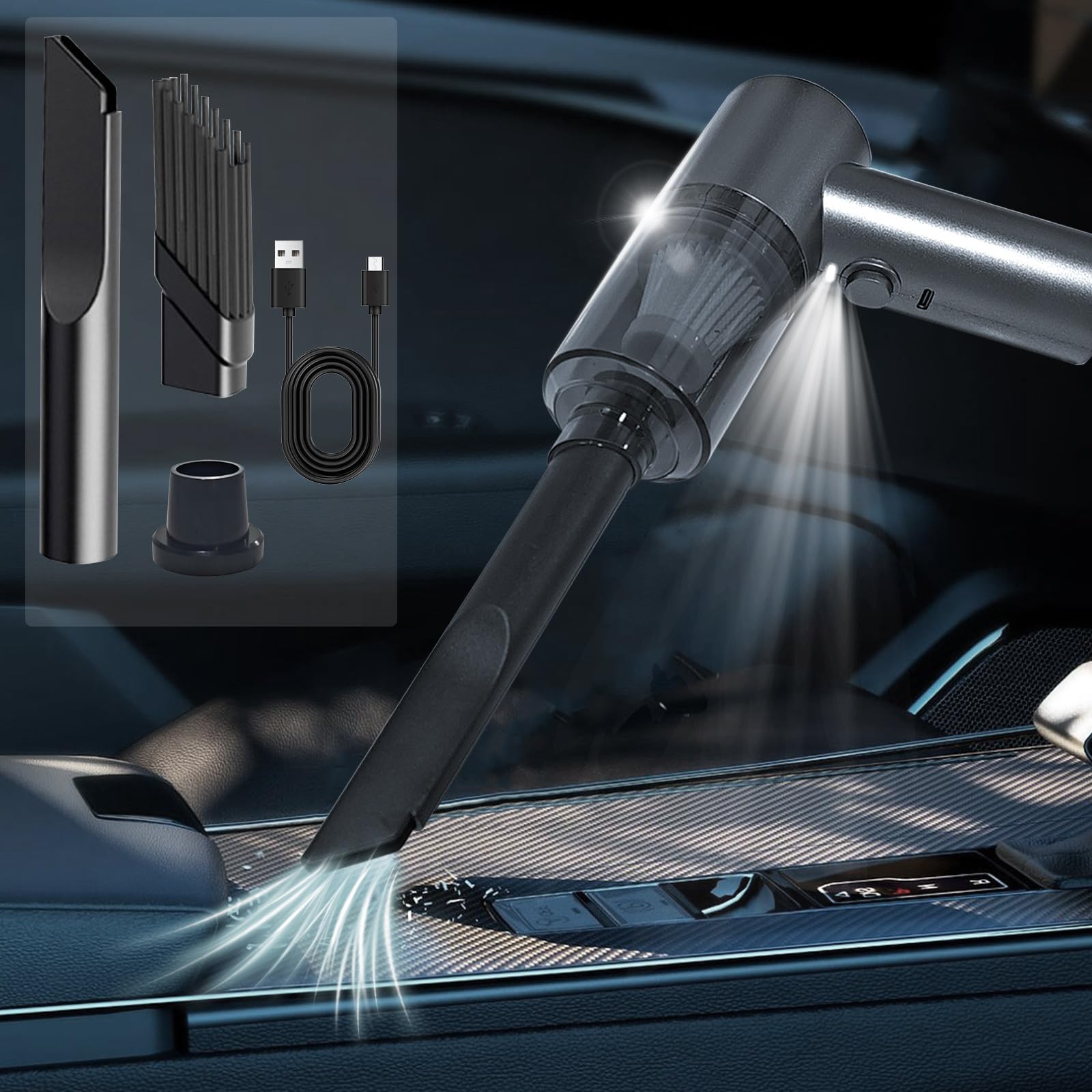 Powerful Handheld Car Vacuum Cleaner - USB Portable Mini Dust Buster for Car Cleaning