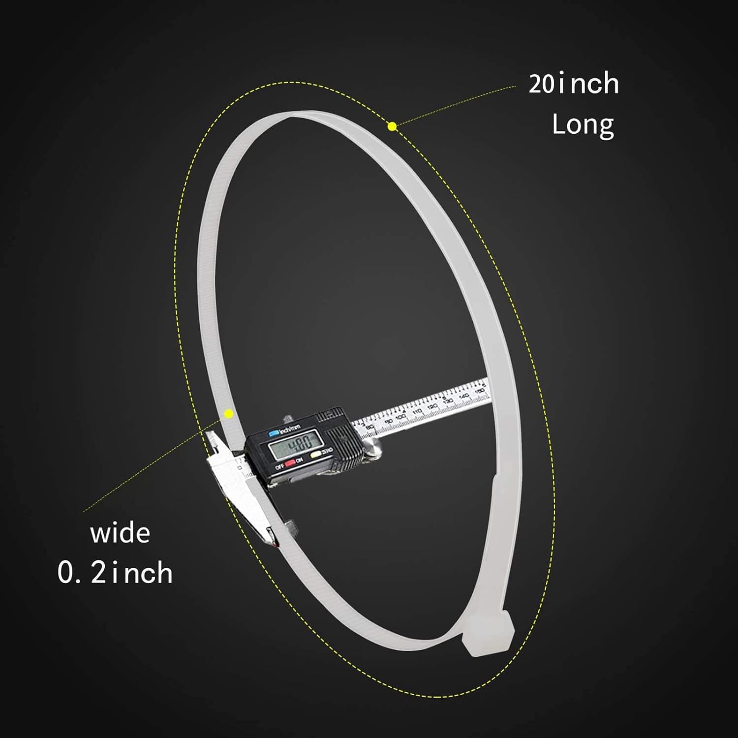 20 Inch Large White Zip Ties - Heavy Duty 60 lbs Tensile Strength - 100 Pack Industrial Plastic Cable Ties for Outdoor Use | Perfect for Bundling Wires, Securing Equipment & DIY Projects
