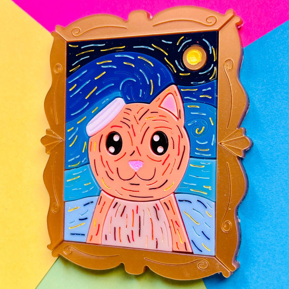 Makokot Design Post-Impressionism Style Cat Acrylic Brooch - Unique Art Collection for Cat Lovers - Perfect Gift for Pet Owners & Art Enthusiasts
