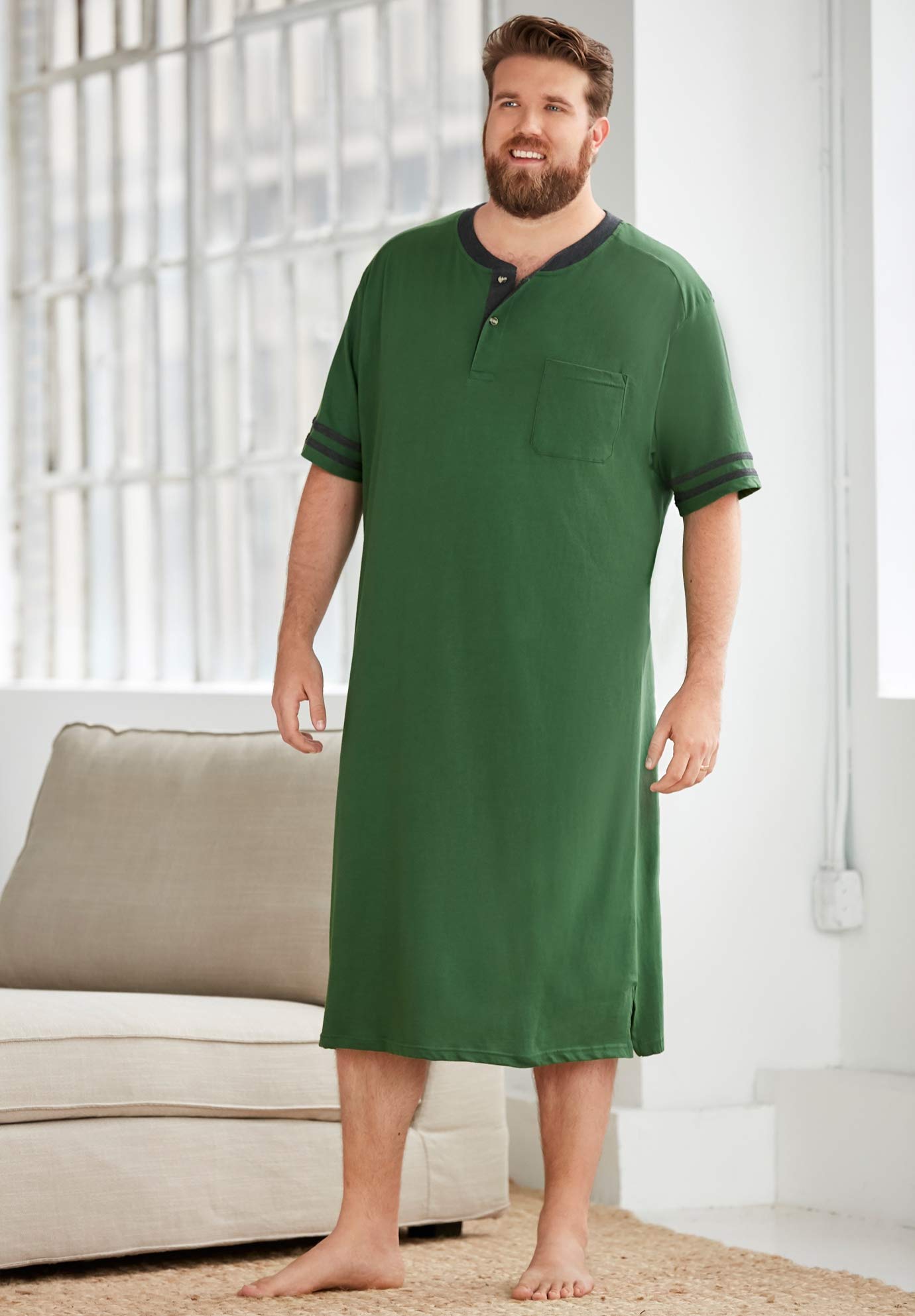 KingSize Men's Big & Tall Short-Sleeve Henley Nightshirt - Comfortable Sleepwear for Large & Tall Men - Perfect for Lounging, Sleeping & Relaxing at Home