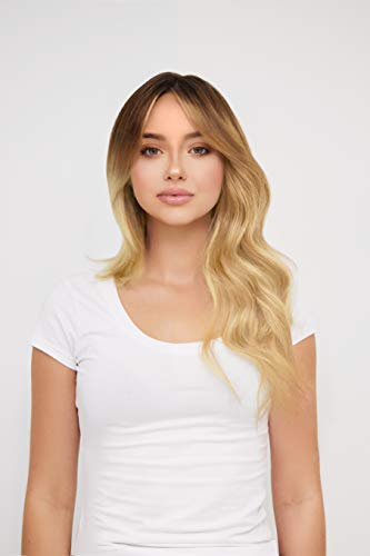 NINFAS 100% Virgin Remy Human Hair Tape-In Extensions - Gold Line, #24 Light Golden Brown/Lightest Blonde, 22 Inch (20pc) for Volume & Length | Perfect for Weddings, Parties & Daily Styling