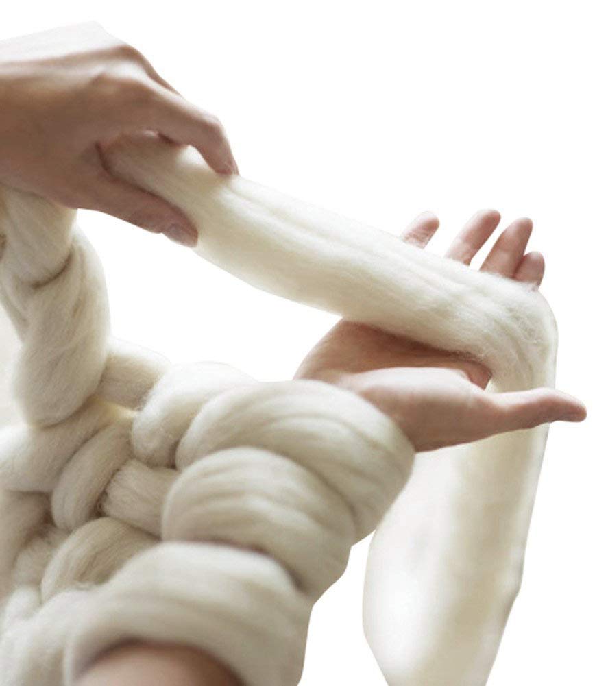Clootess Bulky Chunky Yarn - Extra Thick Roving Wool for Hand Knitting, Crochet & DIY Projects - Perfect for Sofa Blankets, Bed Throws & Home Decor (11 lbs, Ivory White) - Cozy Winter Crafts & Gift Making