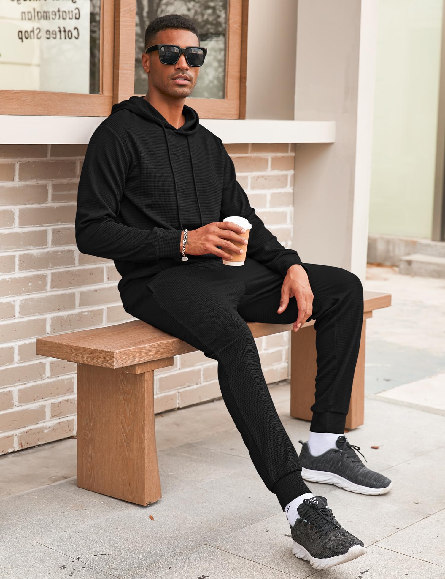 LecGee Men's 2-Piece Tracksuit Set - Hoodie & Jogger Sweatsuit for Running, Gym, and Casual Wear | Soft Waffle Fabric for Comfort & Style | Perfect for Workouts, Lounging & Outdoor Activities