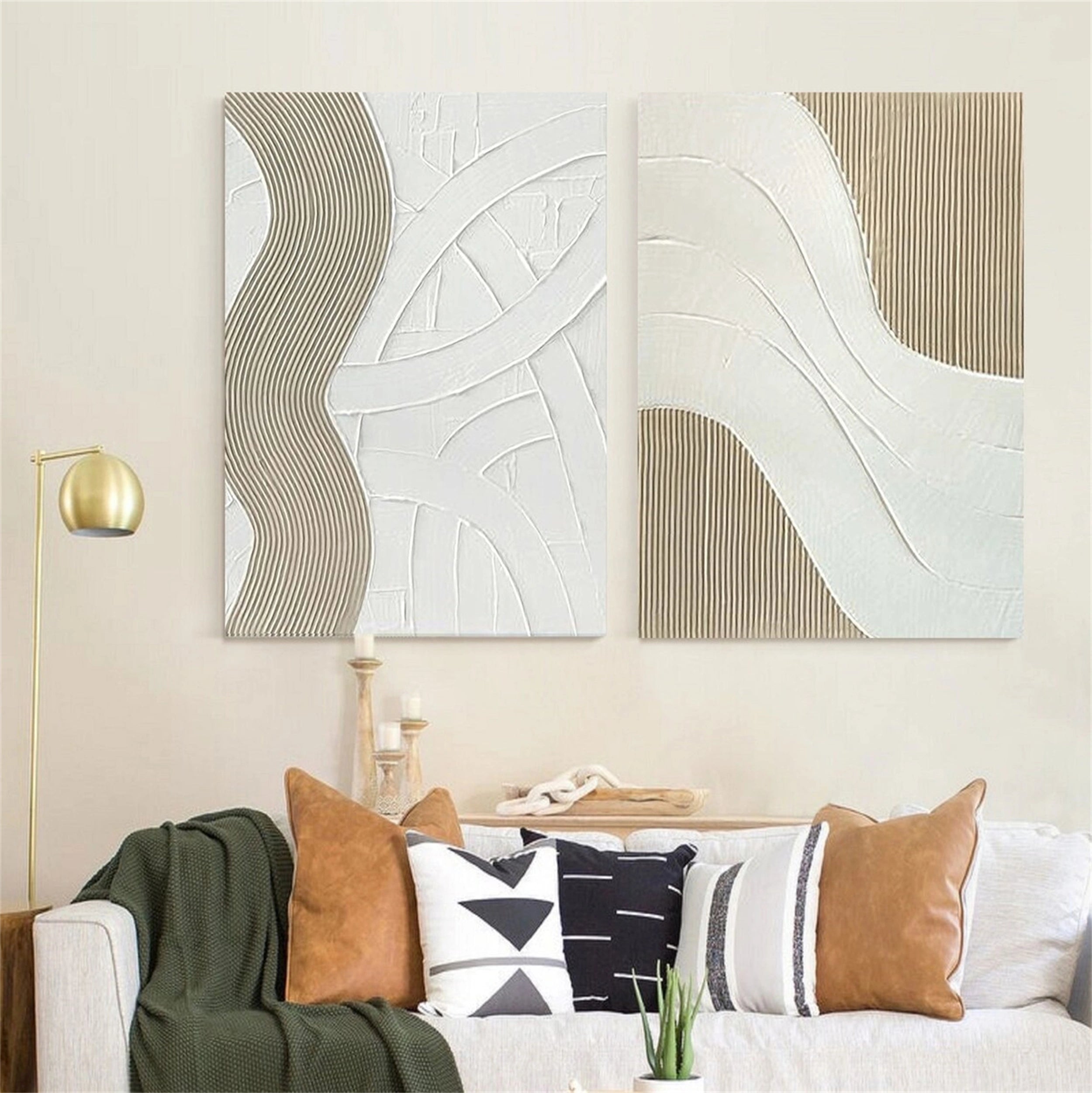 Abstract Beige & Brown Wall Art Set of 2 Canvas Prints - Modern Home Decor for Living Room, Bedroom & Office #BB077