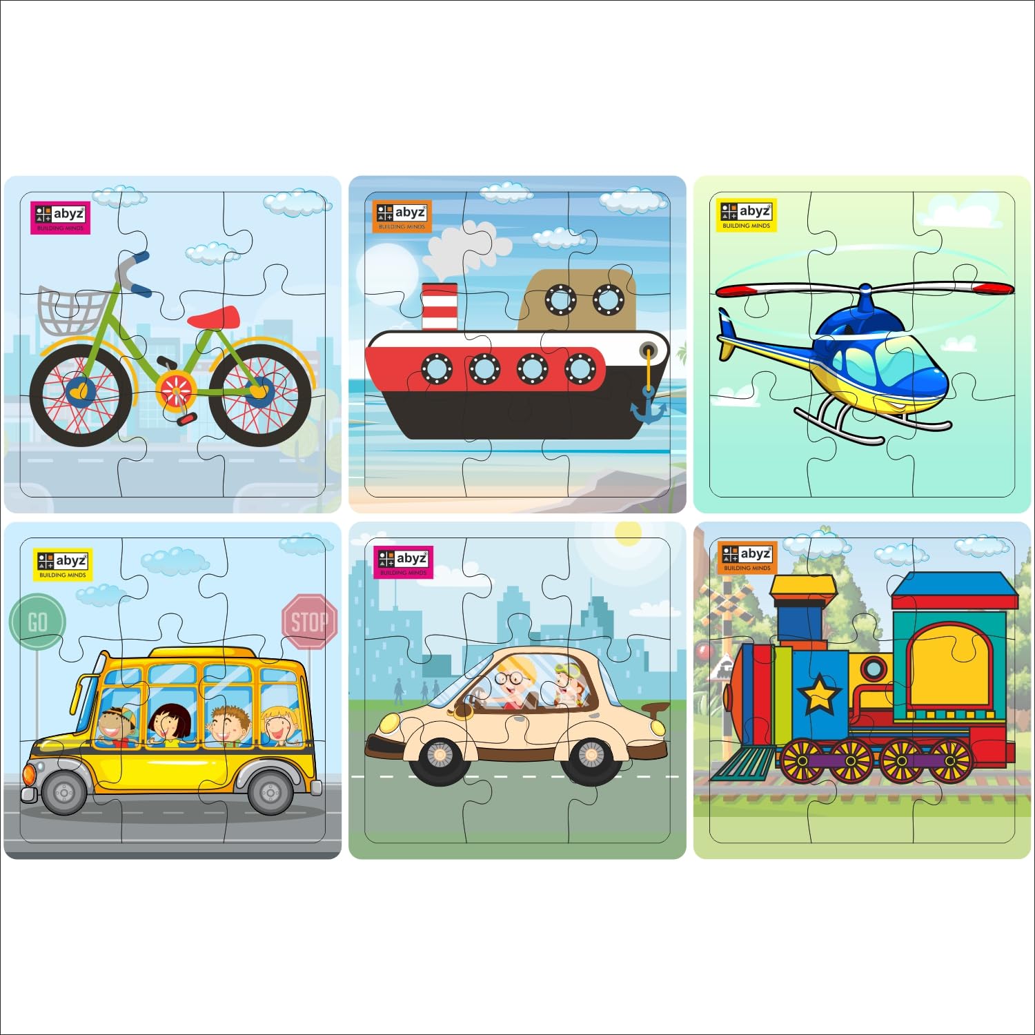 ABYZ 9-Piece Wooden Transportation Jigsaw Puzzle for Kids - Eco-Friendly Paperless Learning Toy (Set of 6) | Perfect for Preschool Education, Travel Entertainment & Montessori Activities