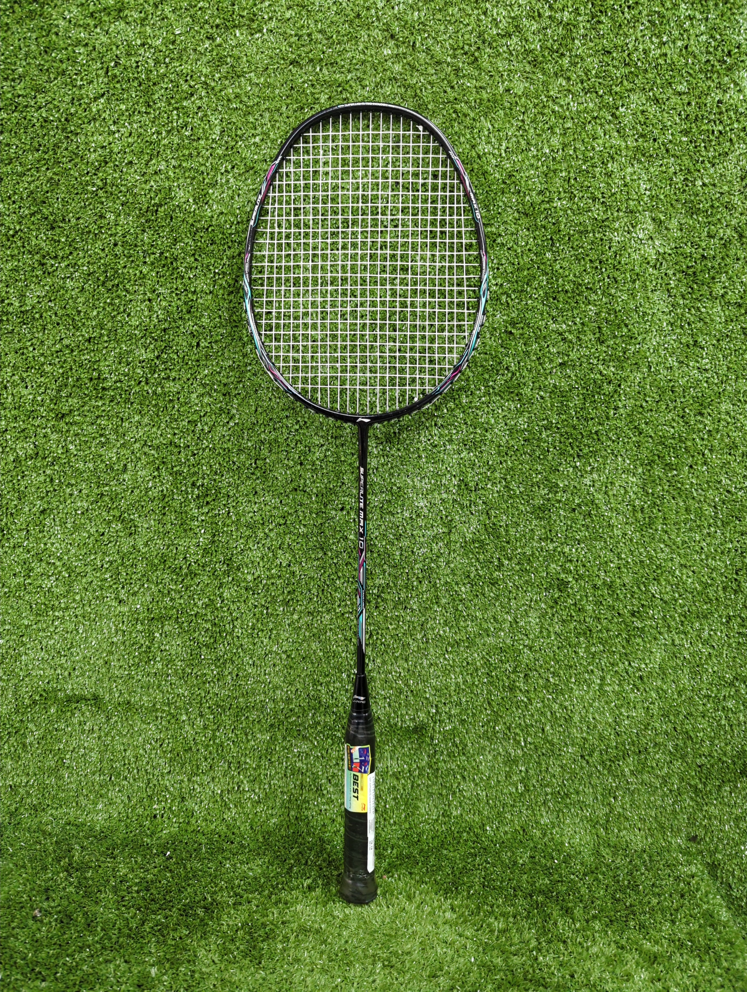 Li Ning G Force Superlite Max 10 Badminton Racket - Prestrung with Premium Black/Silver/Cyan Design | Lightweight Carbon Fiber Shuttlecock Racquet for Professional & Recreational Players | Perfect for Tournaments, Training & Casual Play