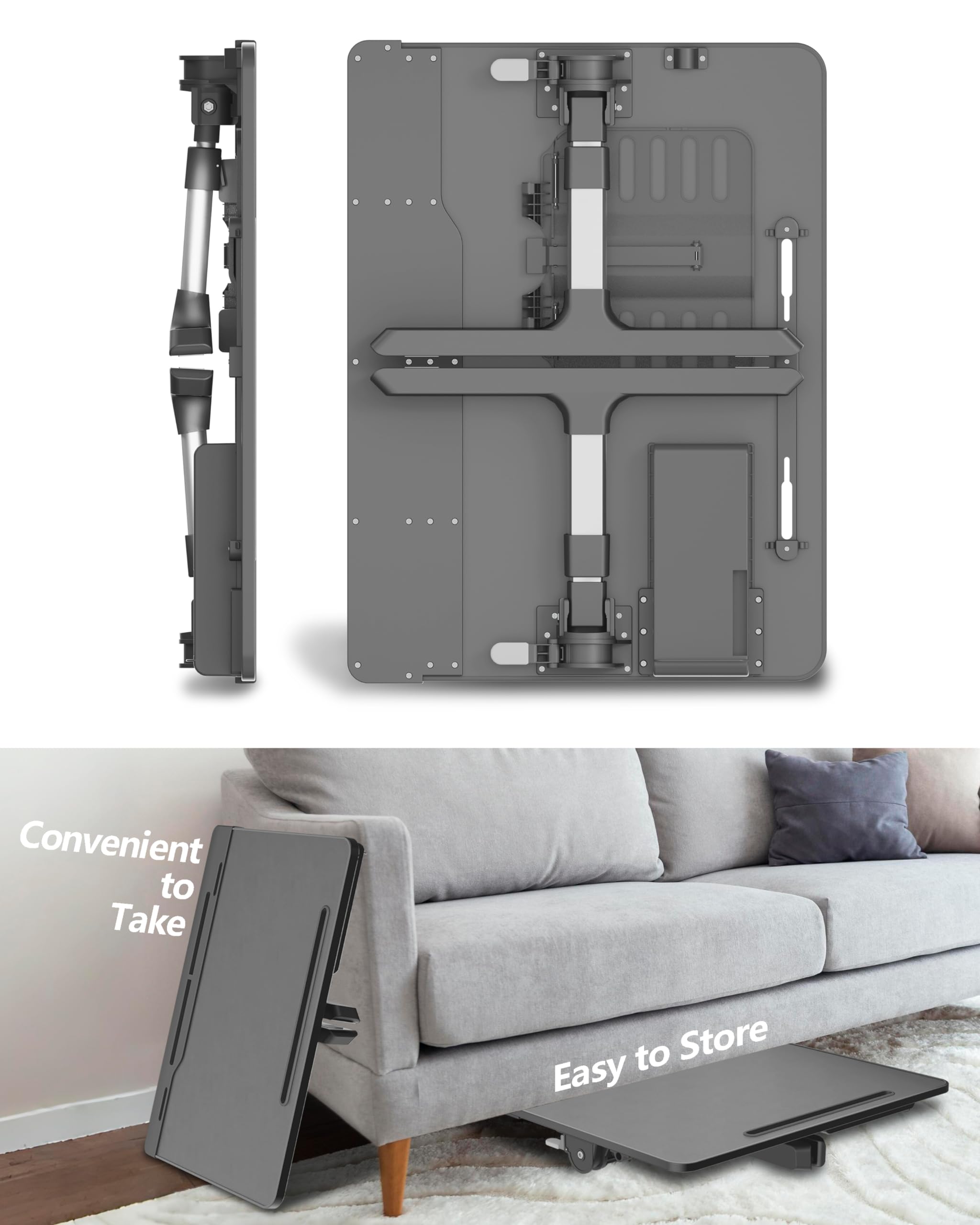 Adjustable Laptop Desk for Bed - Large Portable Workstation with Book Stand, Drawer, Wrist Cushion & Phone Holder - Perfect for Working, Studying, Writing & Dining in Bed or Sofa - Gray Ergonomic Laptop Table