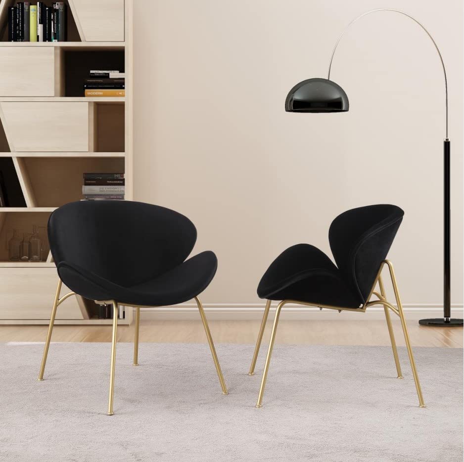 Luxury Velvet Dining Chairs Set of 2 - Modern Side Chairs with Golden Metal Legs & Curved Back - Comfortable Reading/Vanity Chairs for Bedroom, Living Room, Kitchen - Perfect for Dinner Parties, Home Office & Cozy Relaxation
