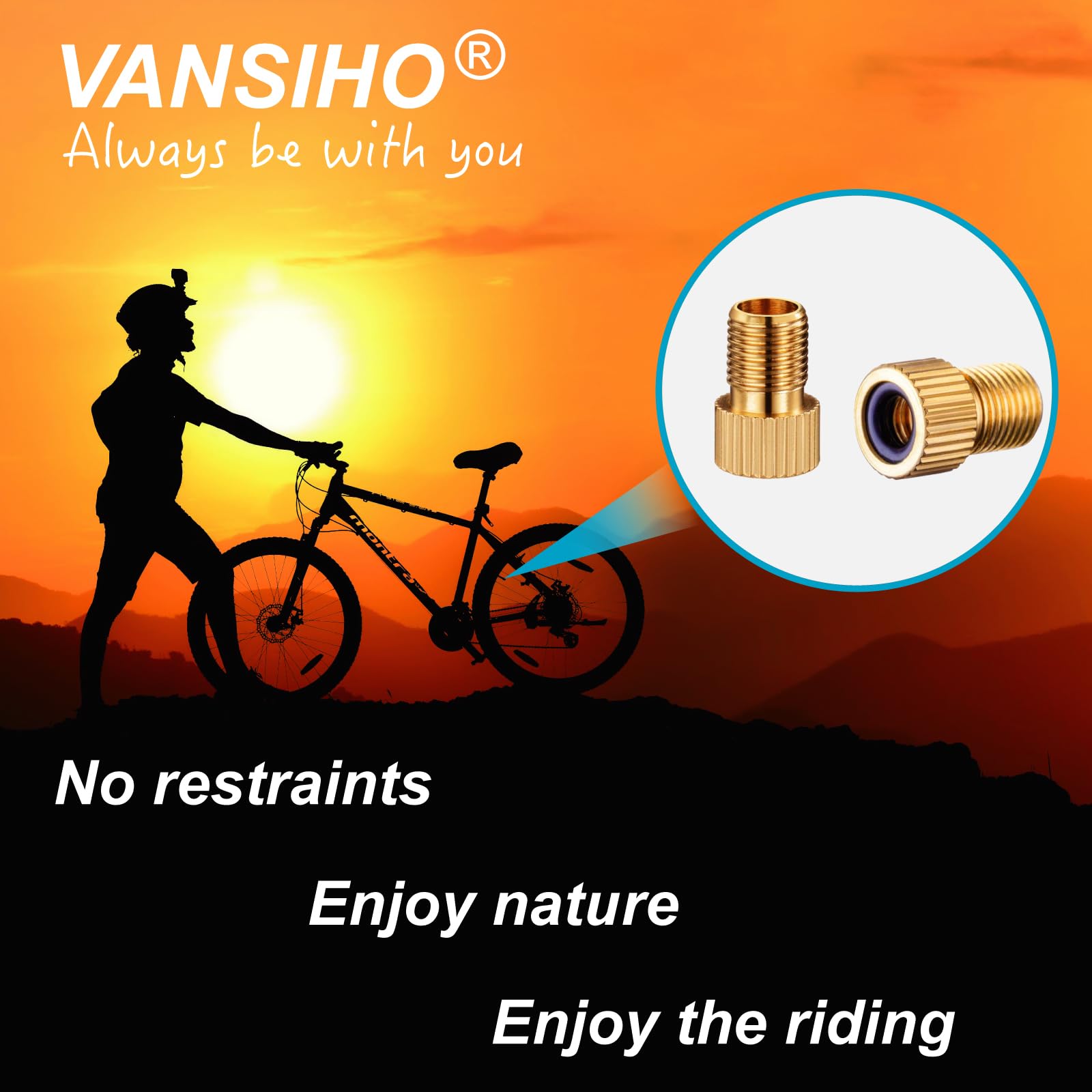VANSIHO Bike Brass Presta Valve Adapter (5 Pack) - Convert Presta to Schrader Valve for Easy Tire Inflation with Standard Bike Pump or Air Compressor - Perfect for Road Bikes, Mountain Bikes & Cycling Enthusiasts