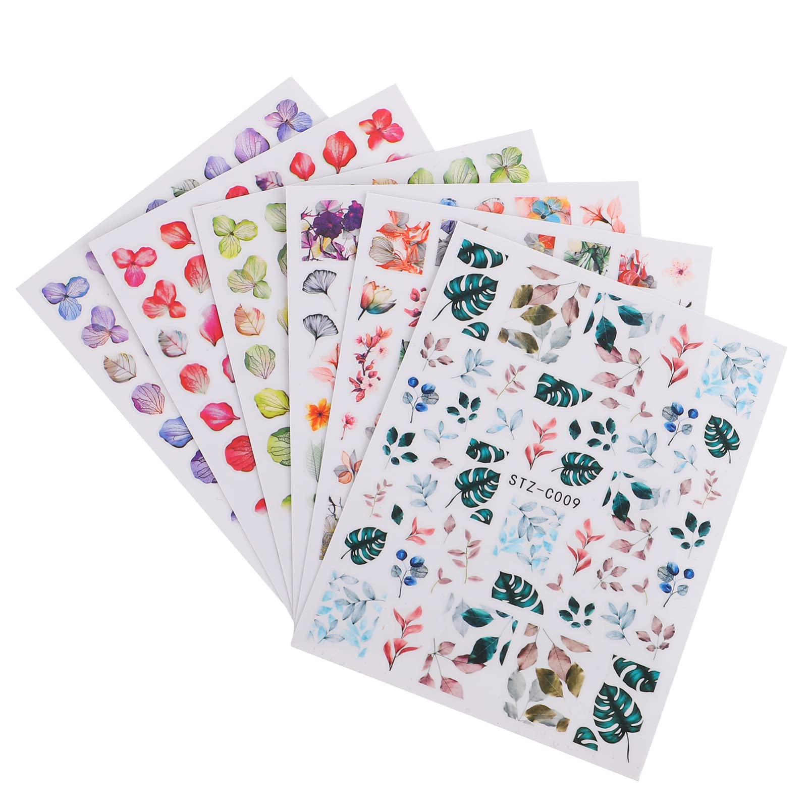 EXCLUZO 6 Sheets Self-Adhesive Nail Art Decals - Floral Nail Stickers for Women, DIY Manicure Designs, Waterproof Nail Decorations for Parties, Weddings & Special Occasions