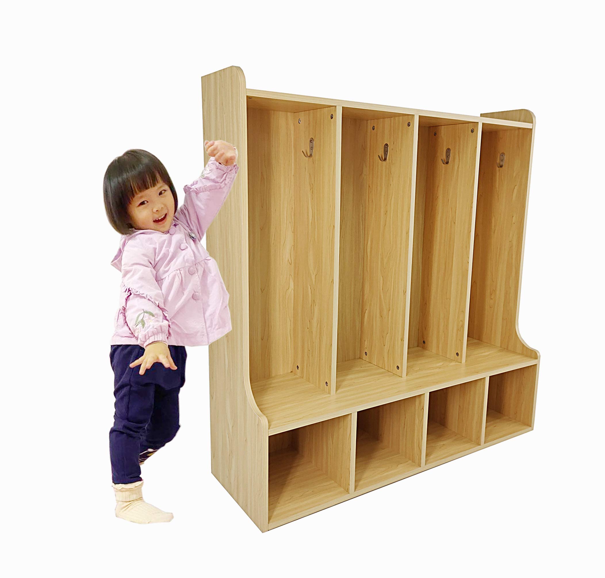 FixtureDisplays® 4-Section Kids School Coat Locker with Bench & Cubbies - 41