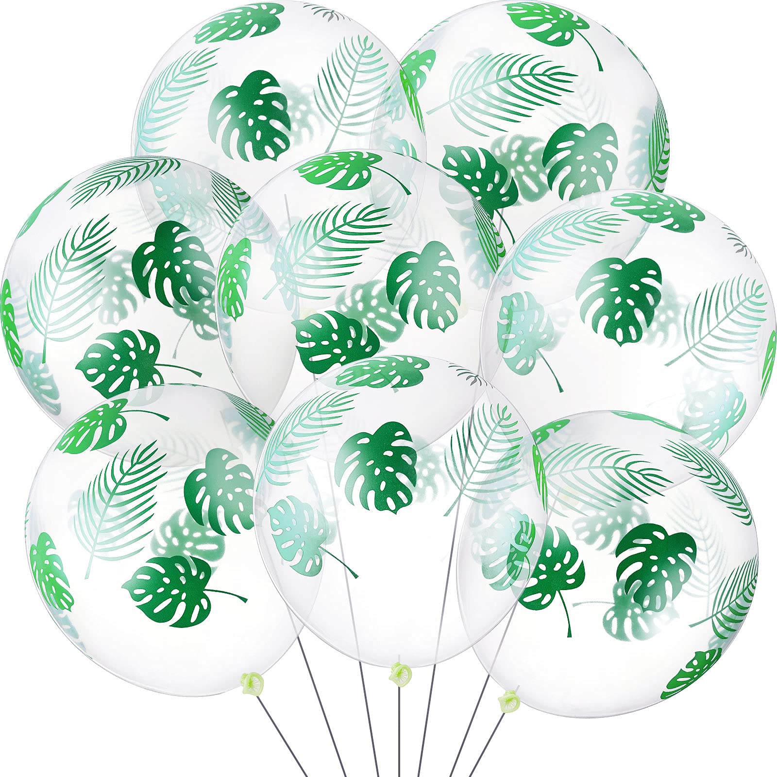 Sumind 80 Pcs 12-Inch Clear Latex Palm Leaf Balloons - Jungle Safari & Hawaiian Party Decorations for Birthday, Tropical Theme Party, Baby Shower, Luau, and Summer Beach Decor