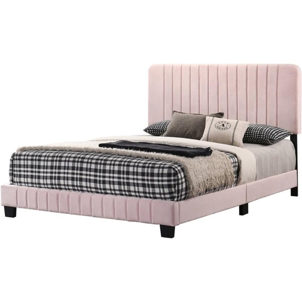 Glory Furniture Lodi Velvet Upholstered Full Size Bed Frame in Pink - Luxurious Velvet Bed for Master Bedroom, Guest Room & Dorm Decor