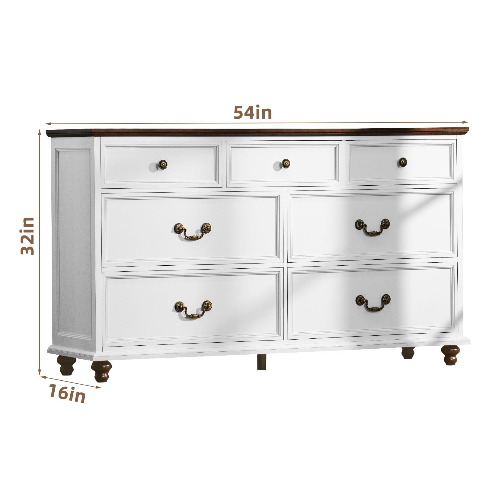 Farmhouse Dresser and Nightstand Set - 3 Piece Bedroom Furniture with 7-Drawer Dresser (54