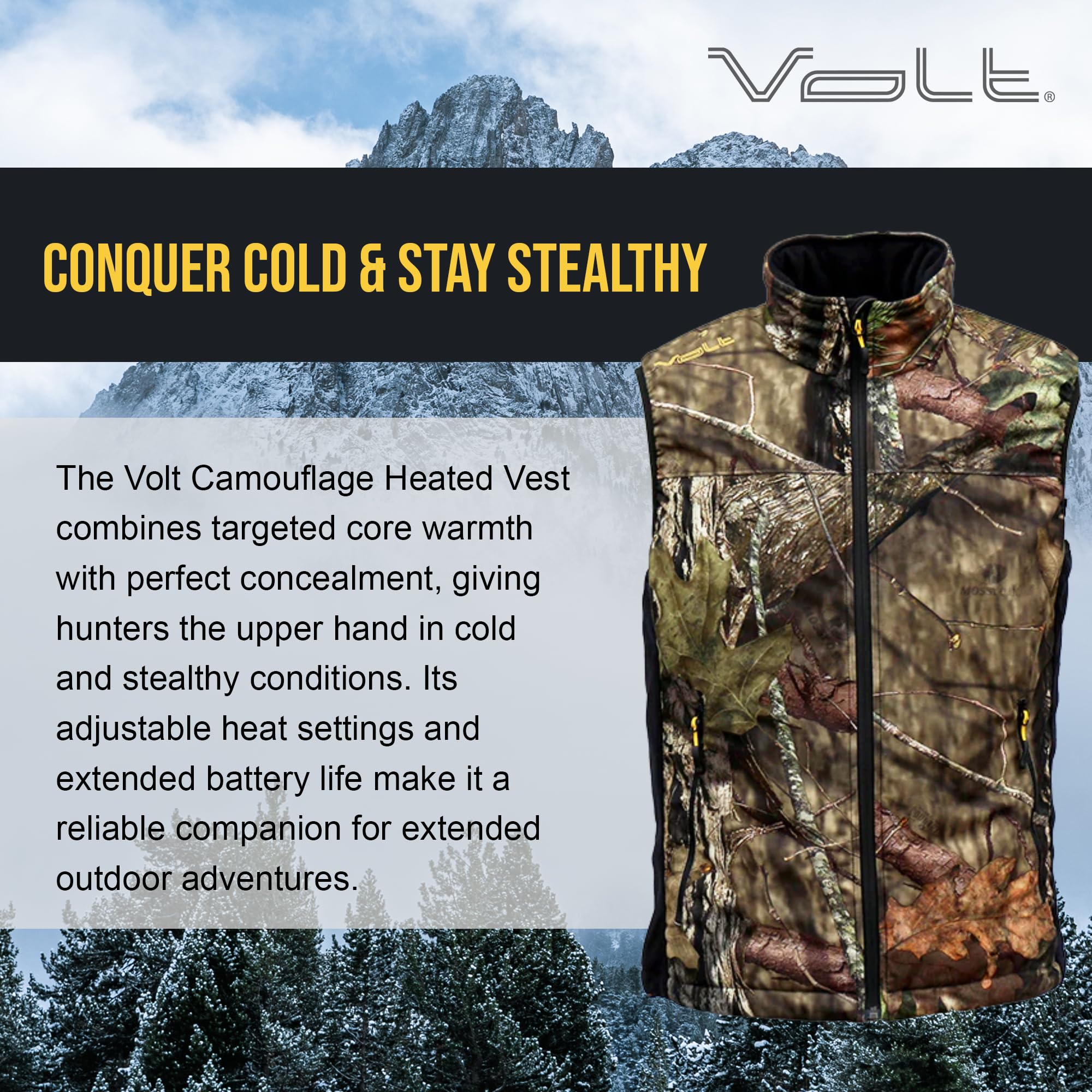 Volt Camouflage Heated Vest with Zero Layer Heat System - Warms Chest & Back - Perfect for Hunting, Hiking & Winter Outdoor Activities