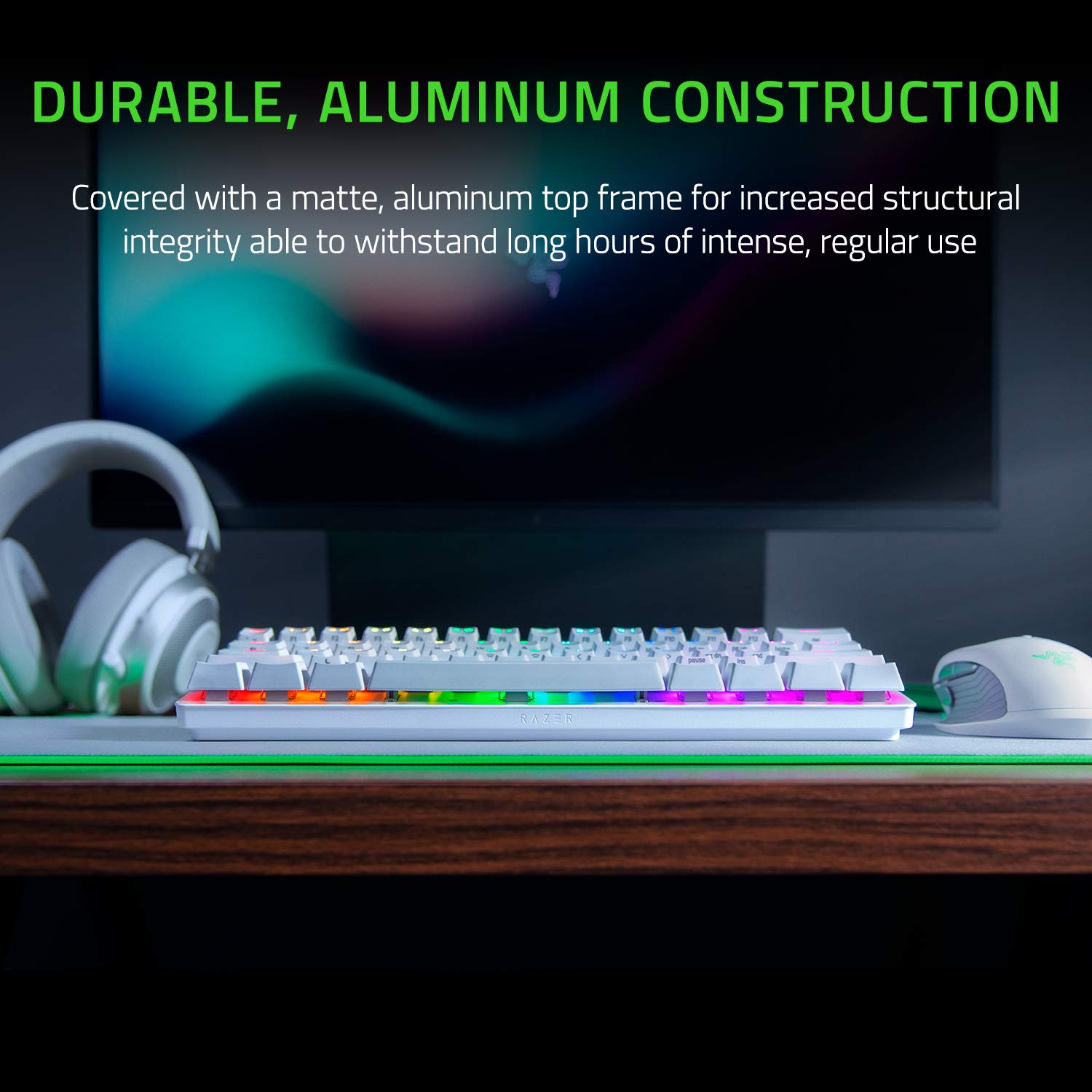 Razer Huntsman Mini 60% Wired Gaming Keyboard - Optical Clicky Switches, Chroma RGB Backlighting, PBT Keycaps - Compact Mechanical Keyboard for PC Gaming (Mercury White, Renewed) - Perfect for Esports, Streaming & Office Work
