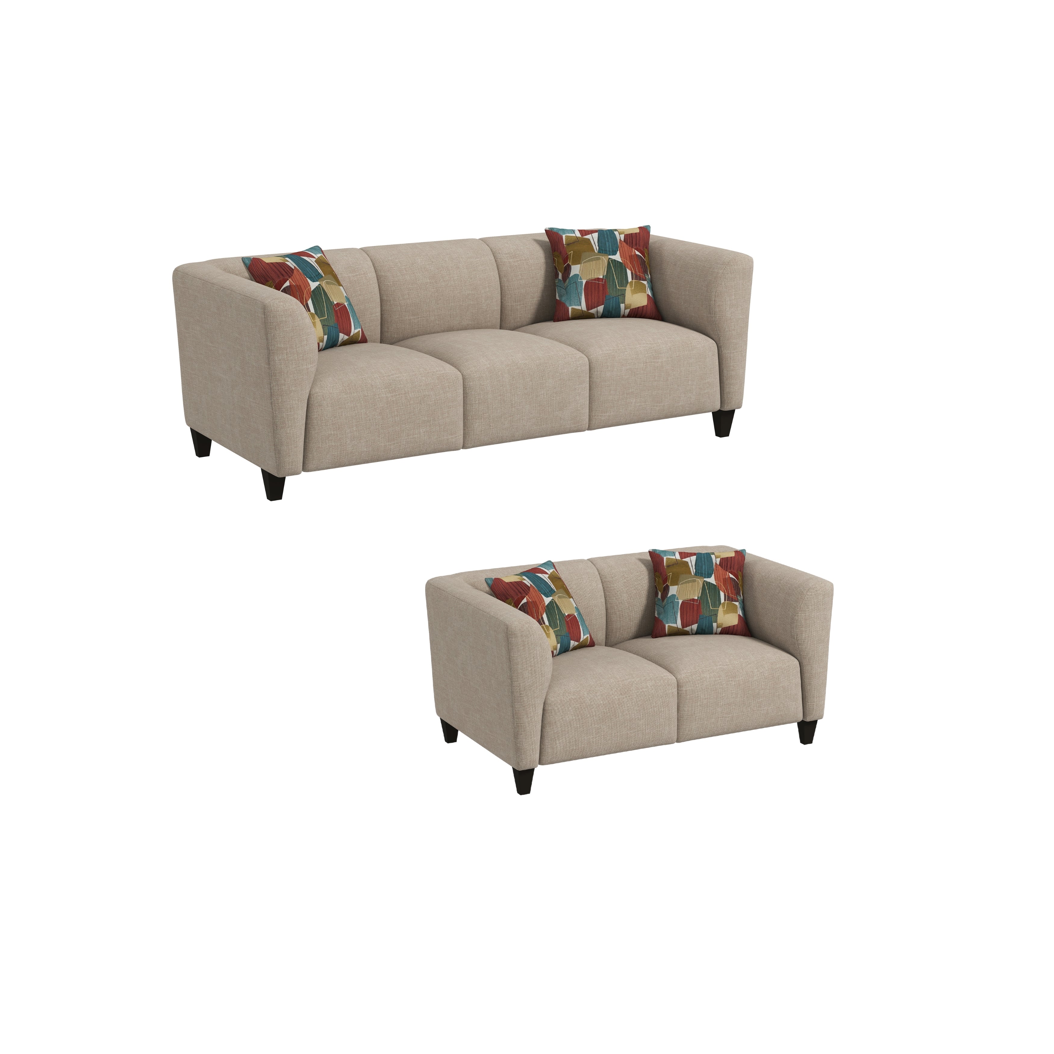 Roundhill Furniture Della Upholstered Sofa and Loveseat Set - Modern Living Room Furniture for Small Spaces | Perfect for Apartments, Condos & Cozy Homes