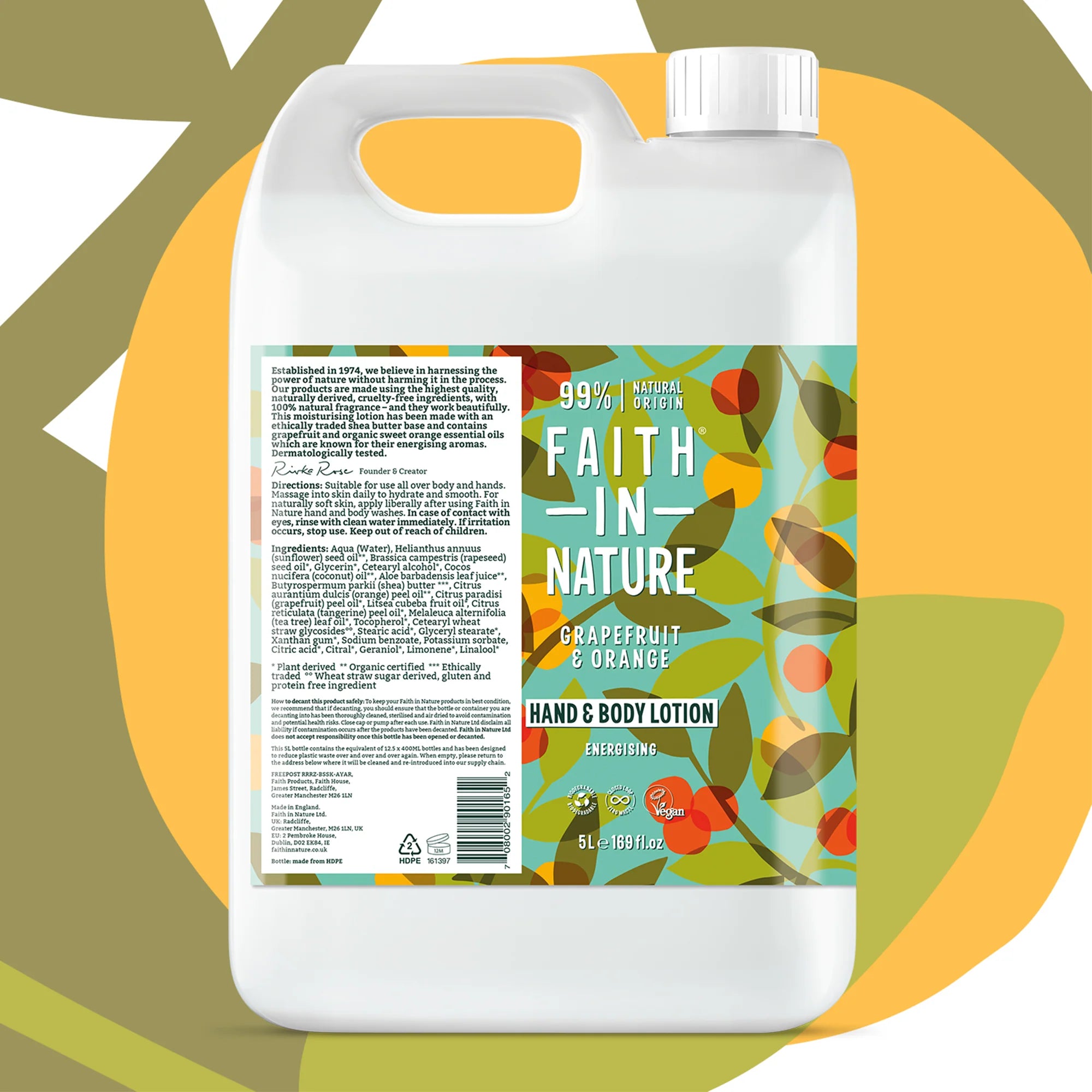 Faith In Nature Grapefruit & Orange Hand & Body Lotion Refill 5L - Natural Moisturizing Lotion for Dry Skin - Perfect for Home, Spa & Office Use